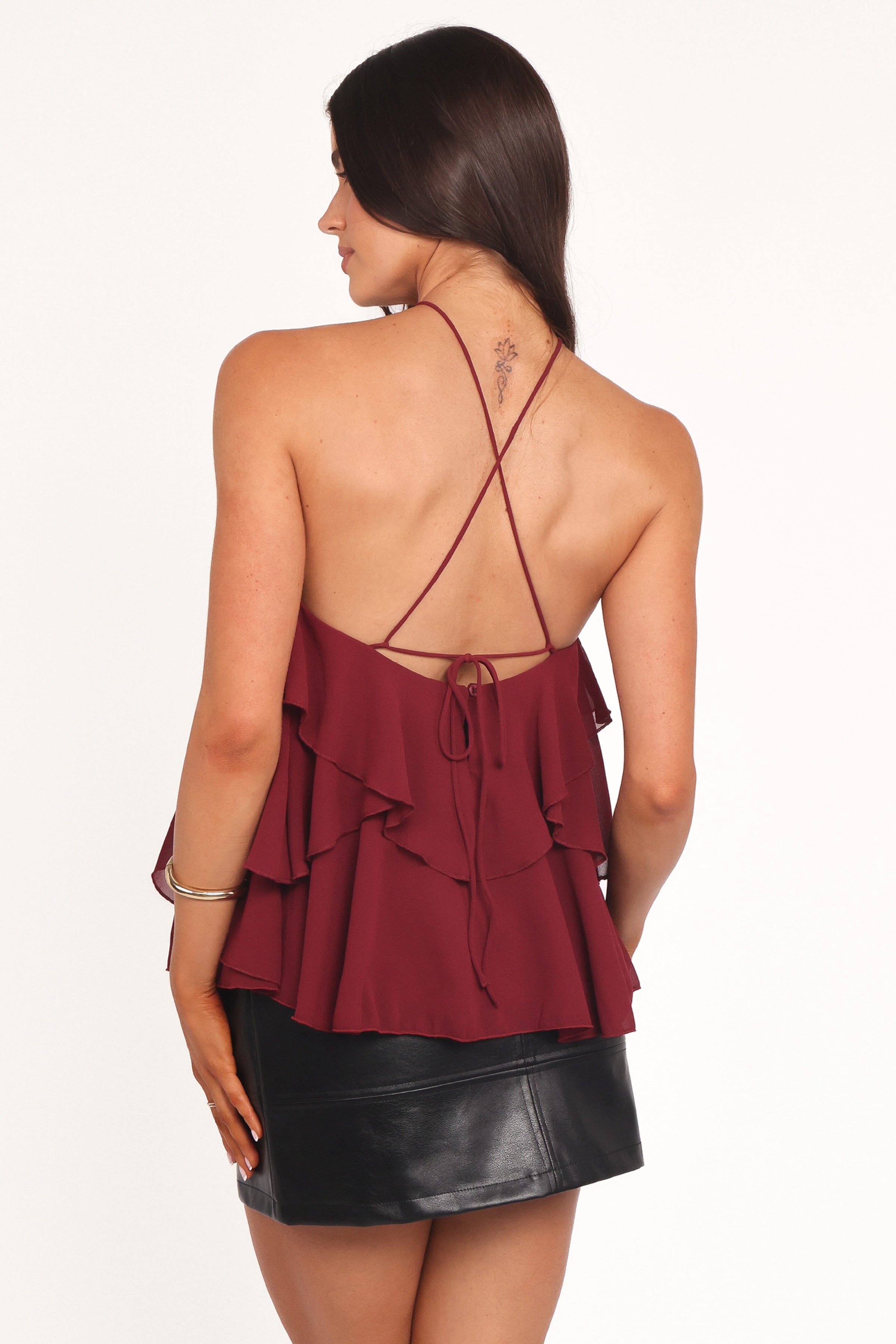 Petal and Pup USA TOPS Zorina Halter Neck Chiffon Top - Burgundy