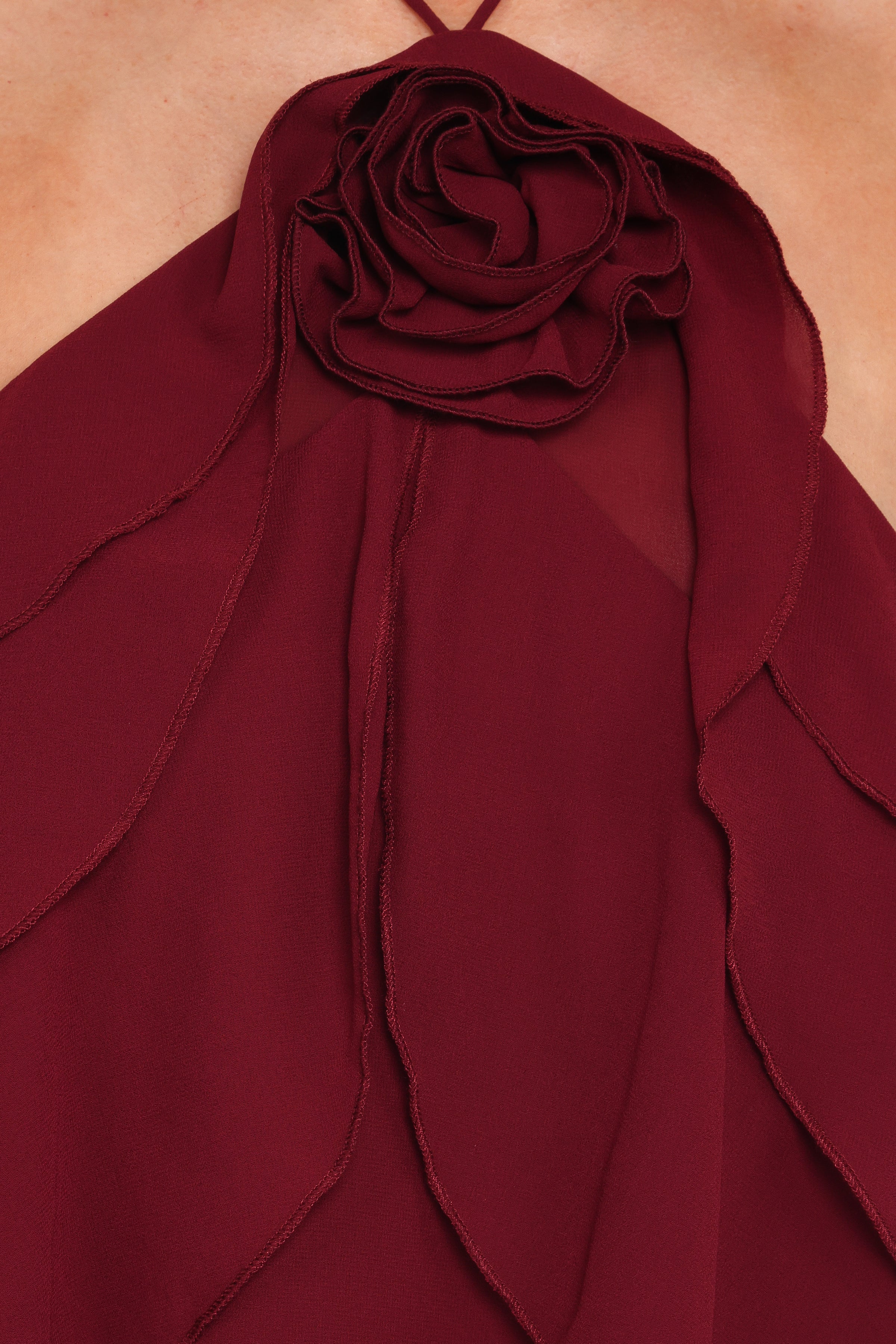 Petal and Pup USA TOPS Zorina Halter Neck Chiffon Top - Burgundy