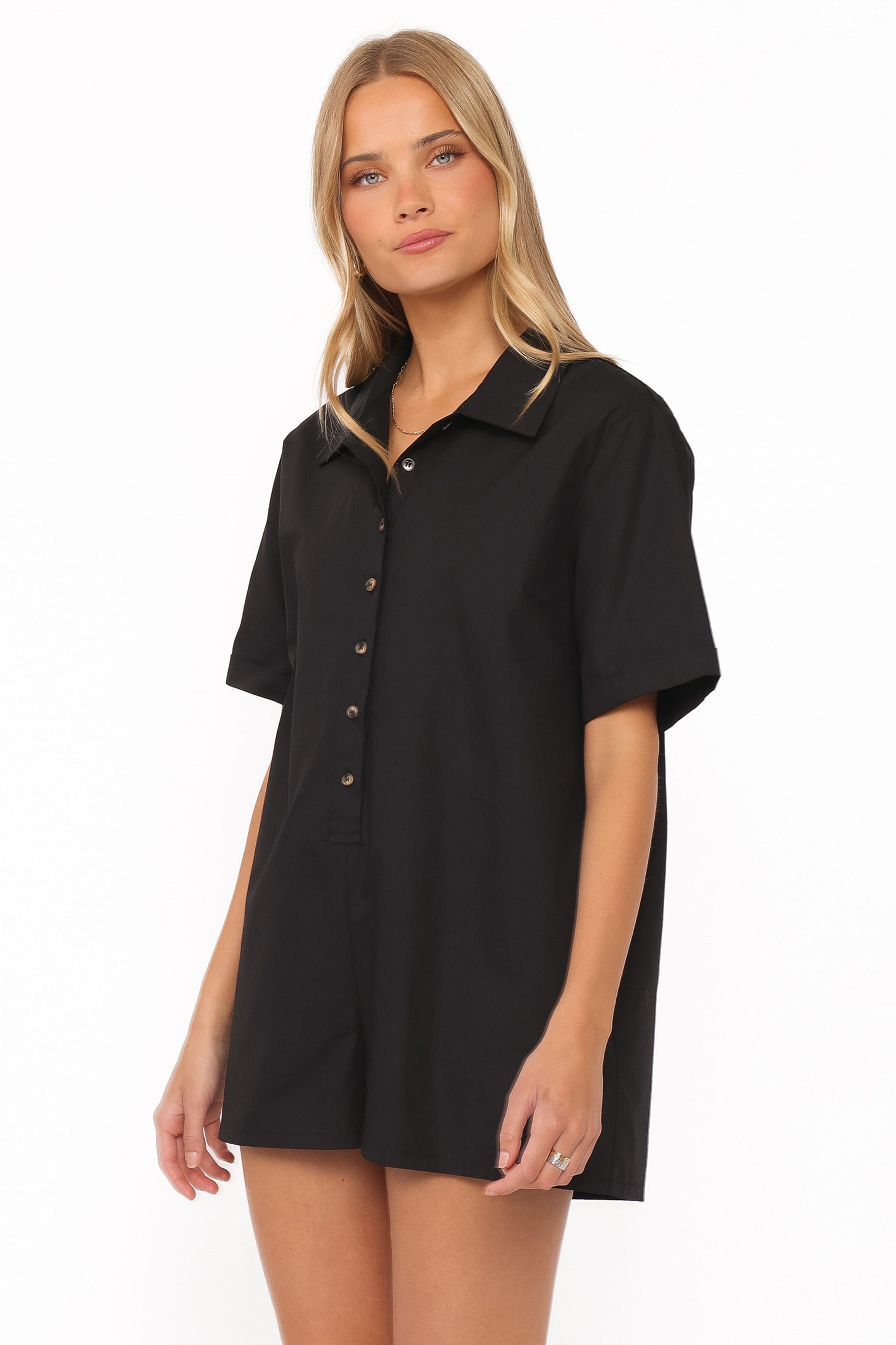 PLAYSUITS Calypso Button Front Romper - Black