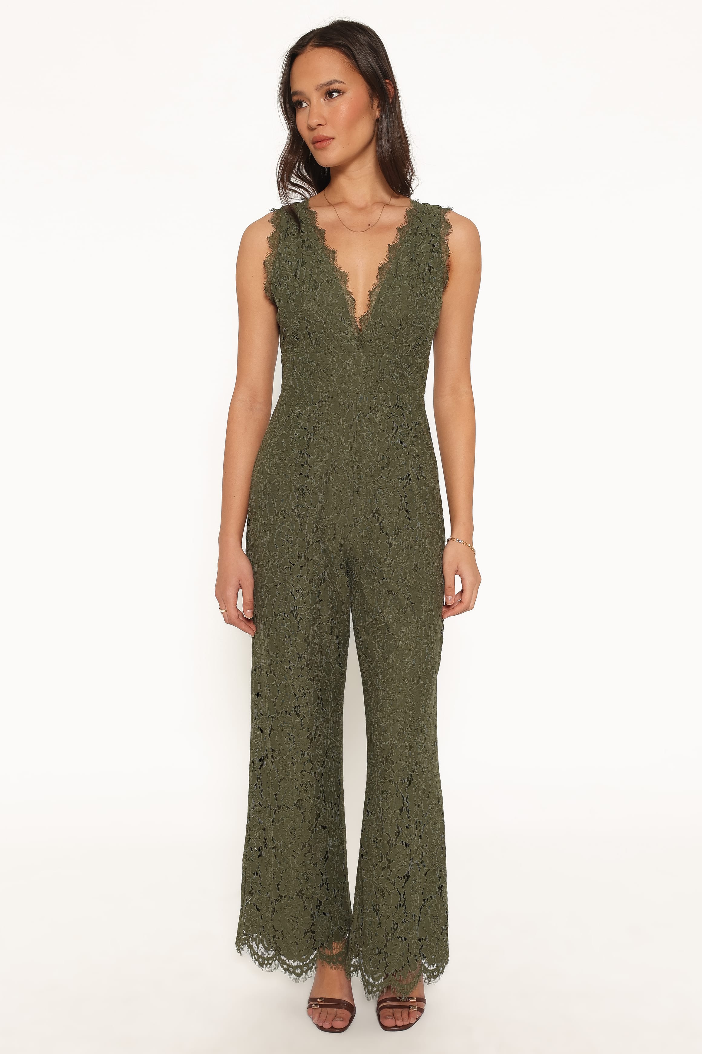 PLAYSUITS Eloise Lace Jumpsuit - Olive Green