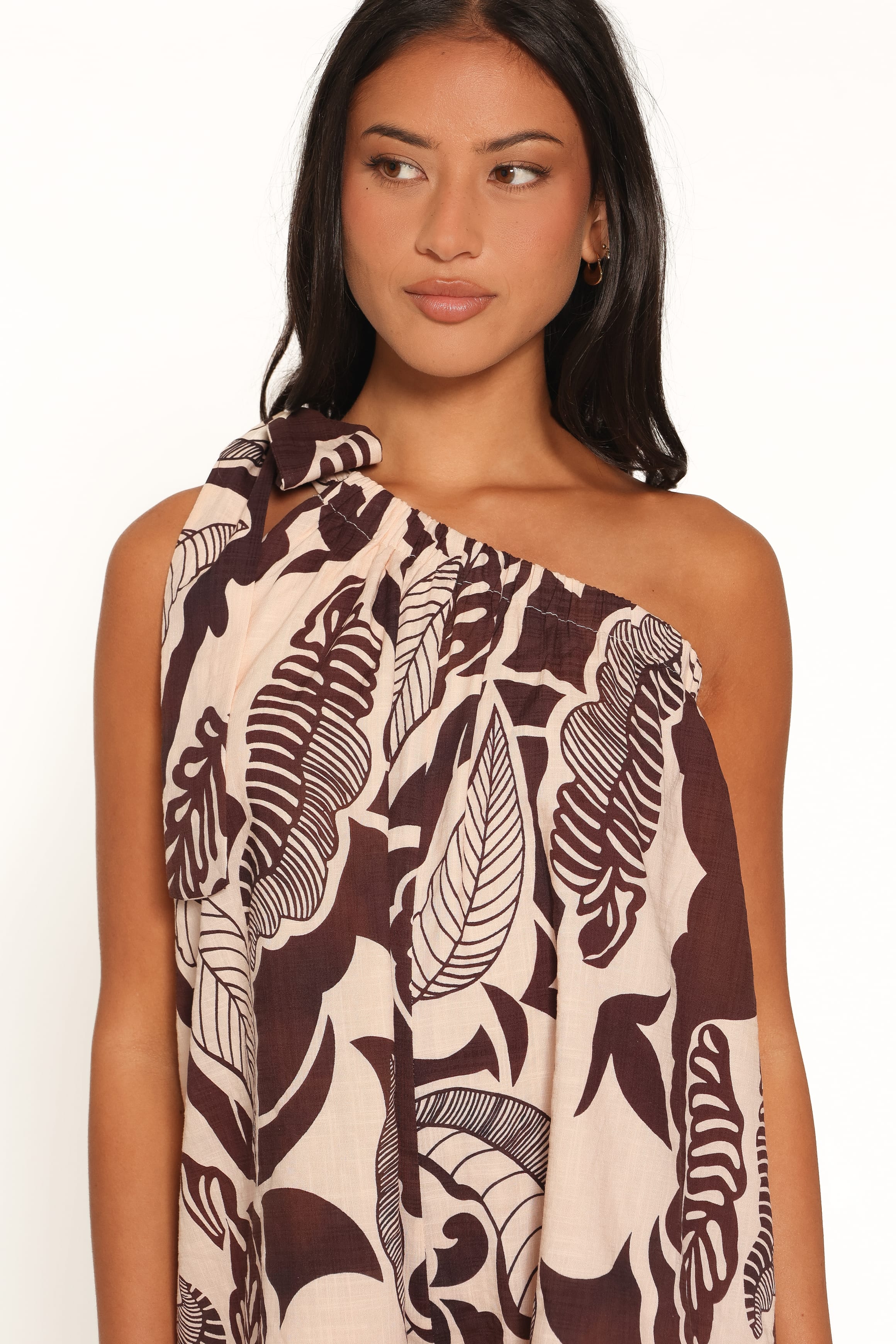 PLAYSUITS Miffy One Shoulder Romper - Brown Floral