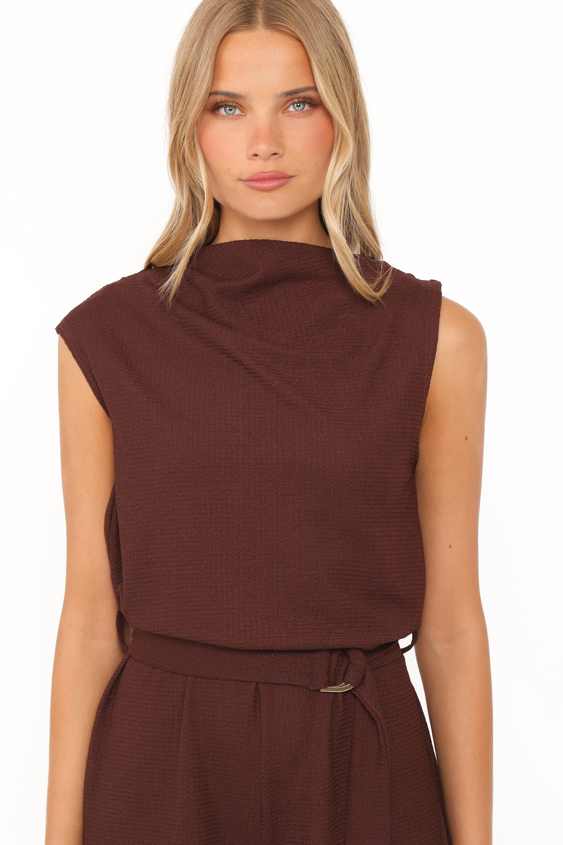 PLAYSUITS Zaia Belted Knit Romper - Chocolate Brown