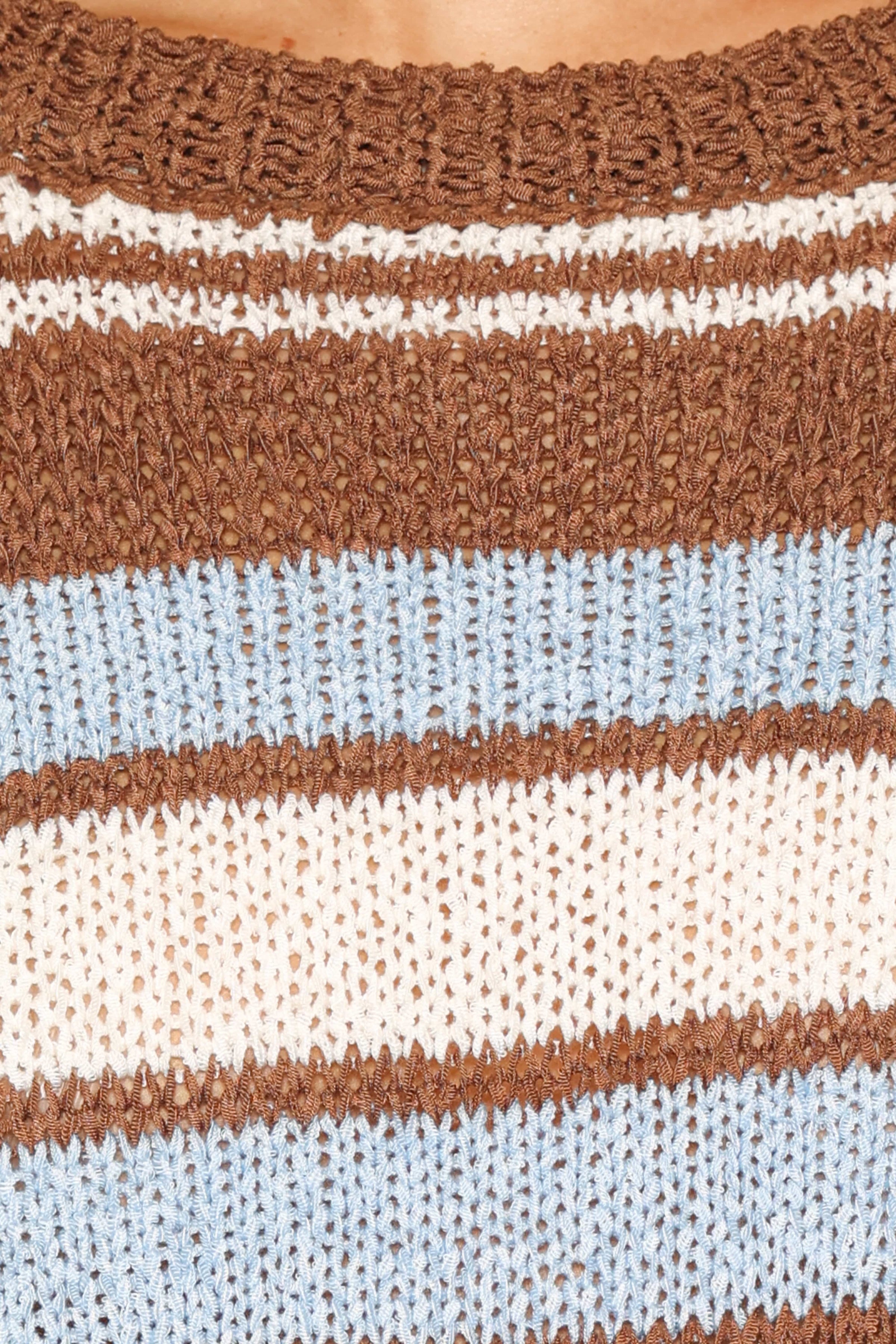 SETS Aisling Knitted Short Set - Blue Brown Stripe