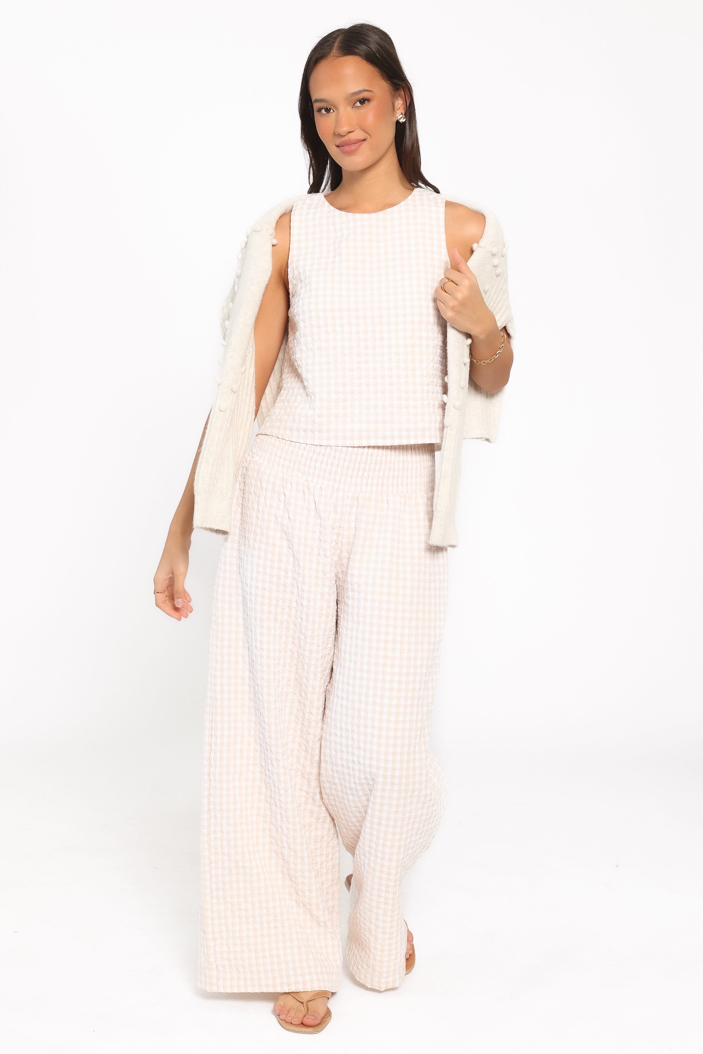 SETS Jillian Smocked Pant Set - Beige Gingham
