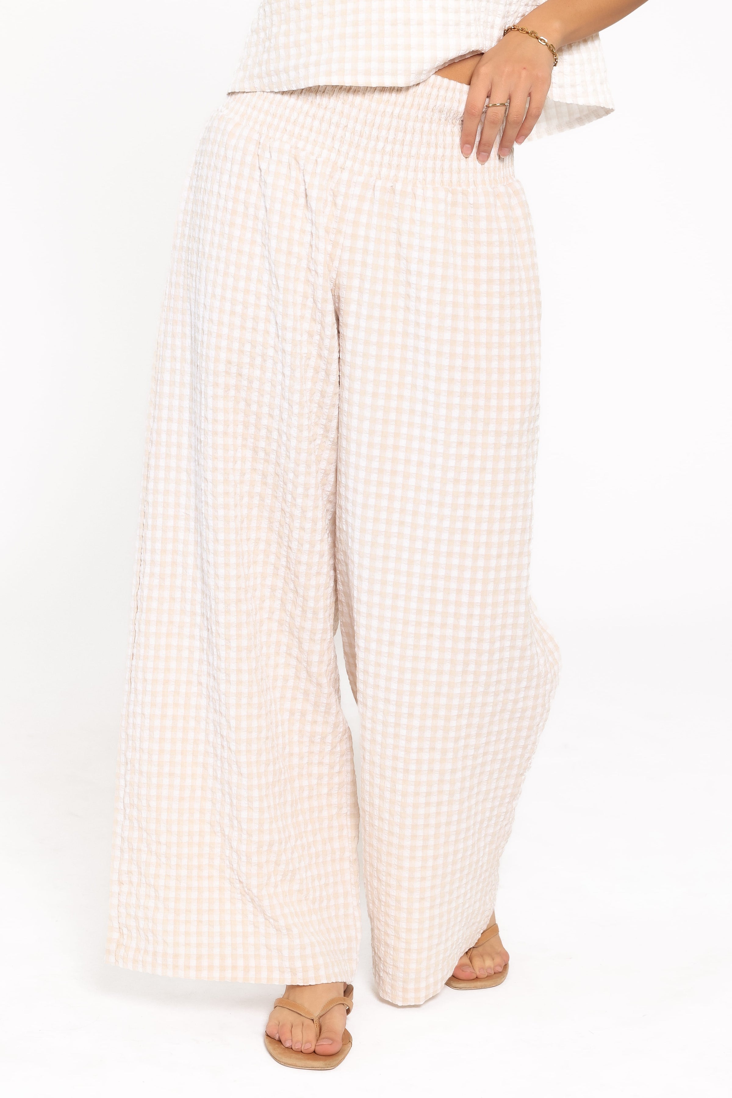 SETS Jillian Smocked Pant Set - Beige Gingham
