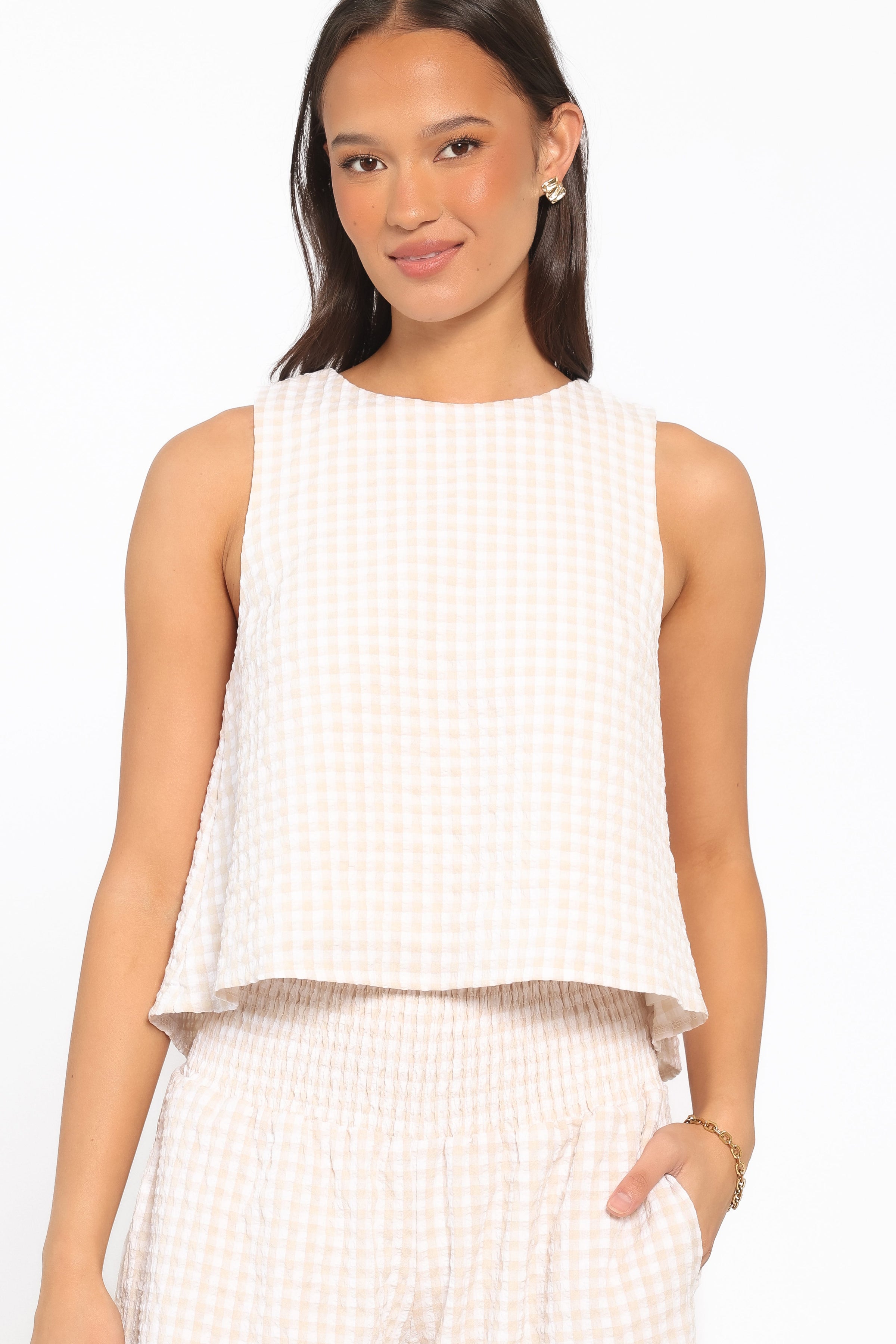 SETS Jillian Smocked Pant Set - Beige Gingham