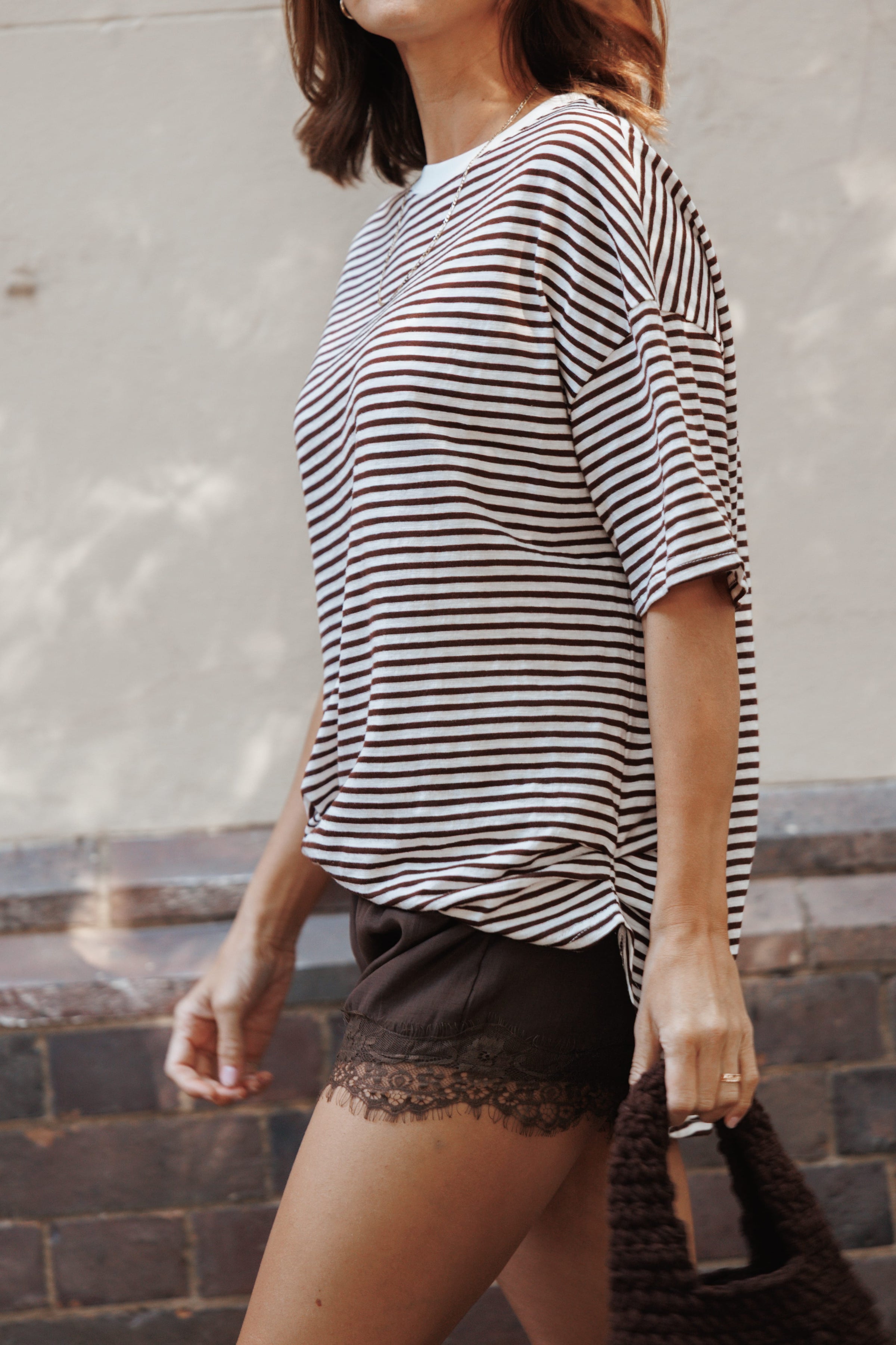 SETS Mairead Lace Short Set - Chocolate Stripe