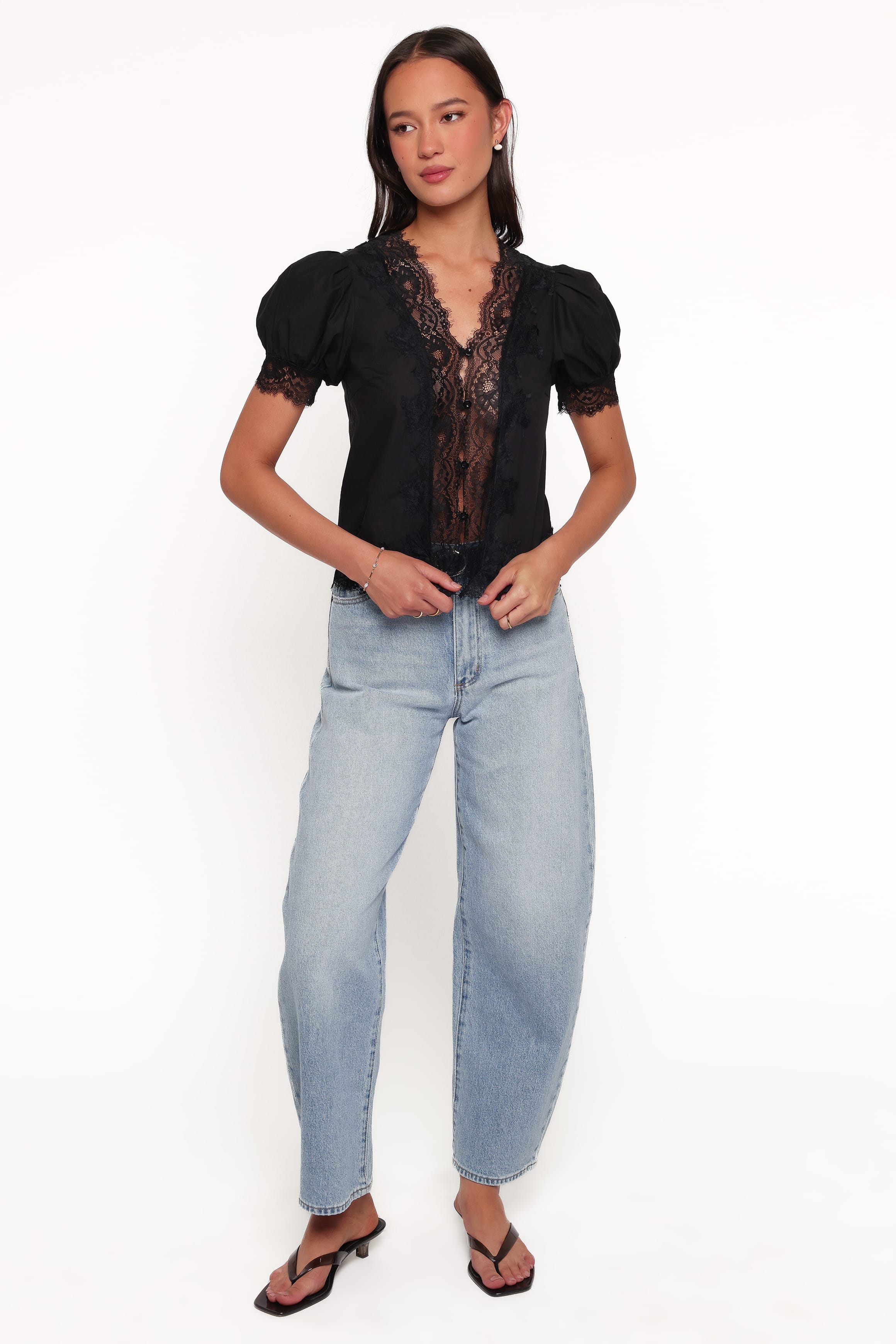 TOPS Bilson Lace Trim Top - Black