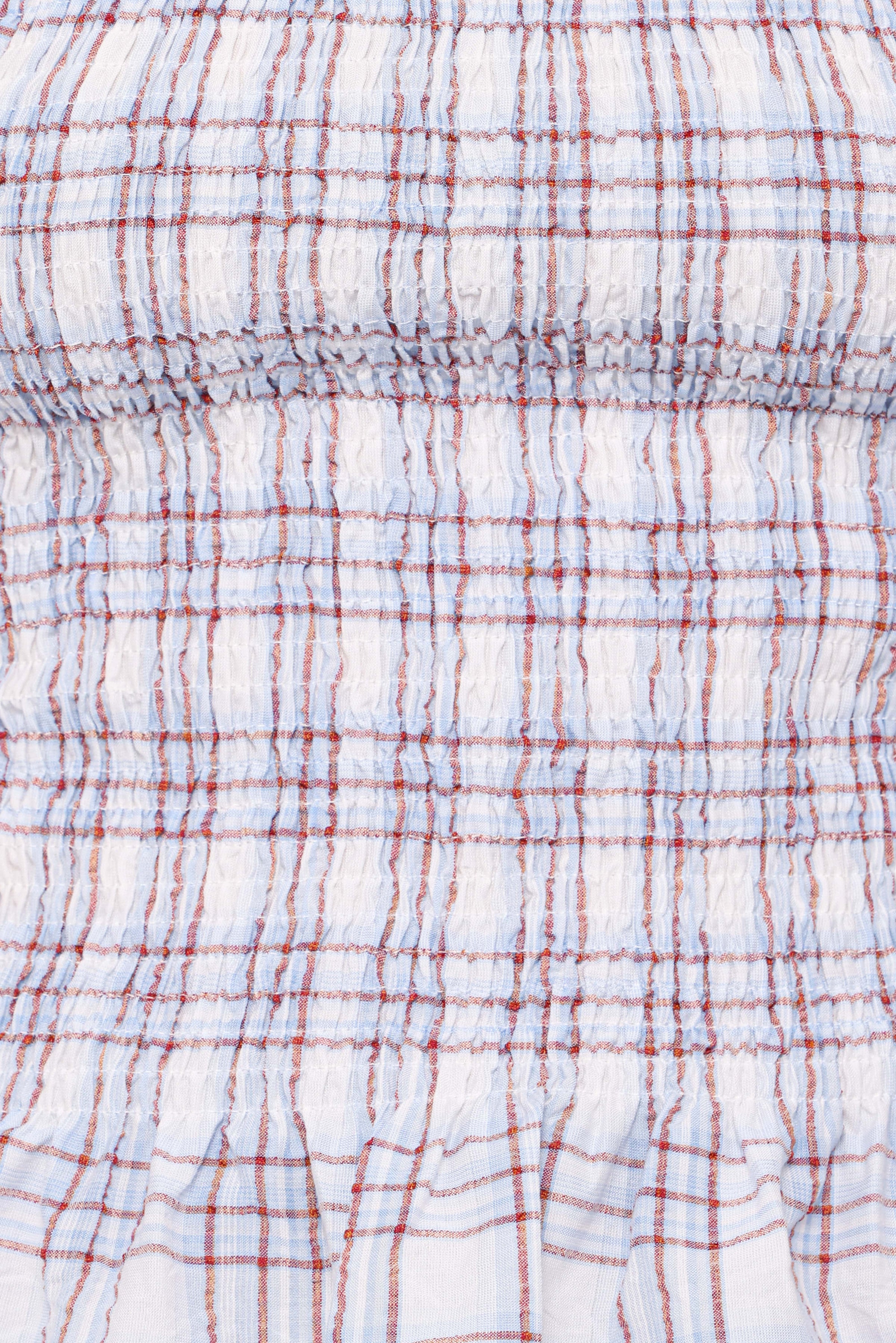 TOPS Callista Shirred Waist Top - Light Blue Plaid