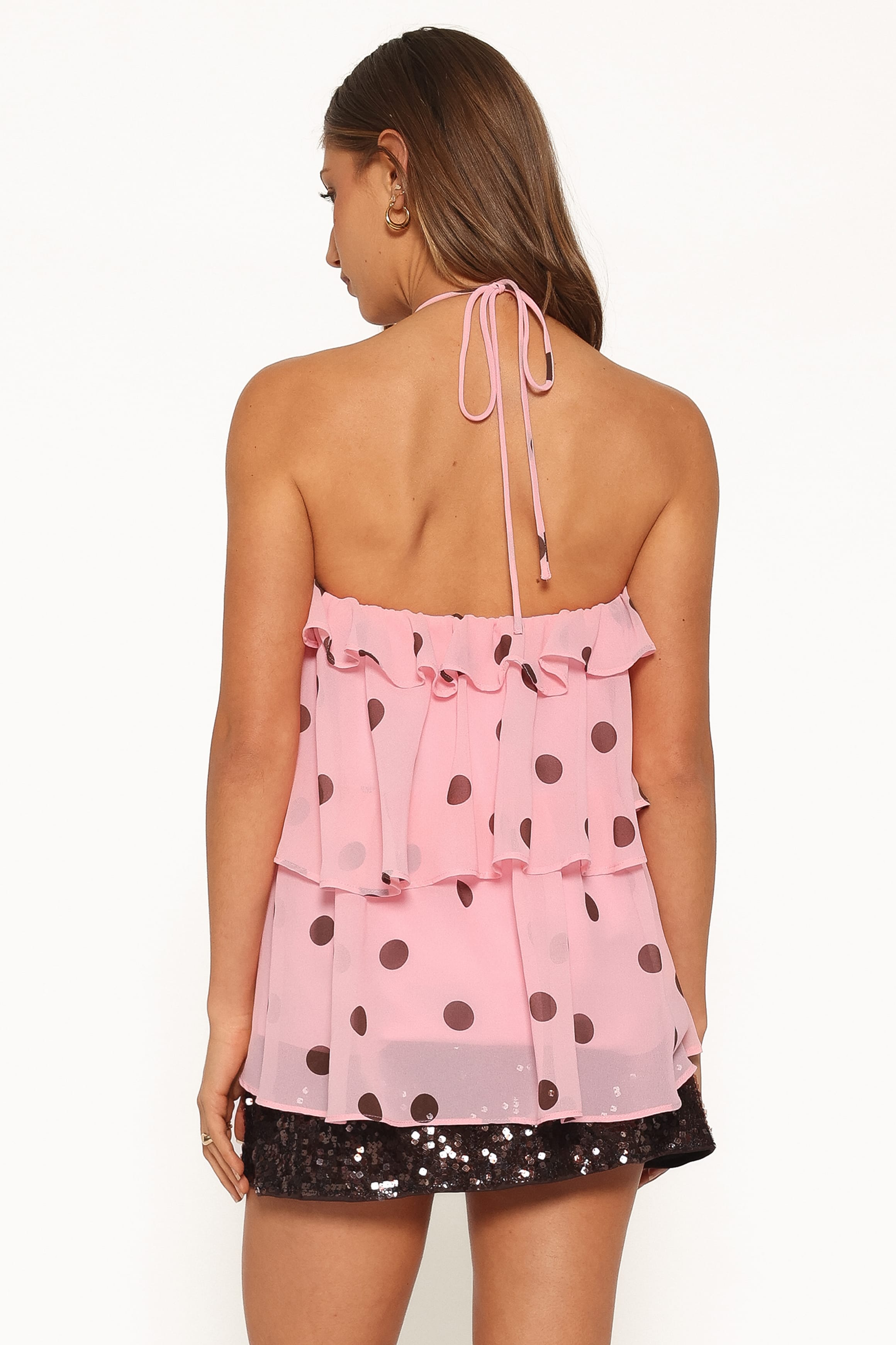 TOPS Helena Halterneck Top - Pink Polka Dot