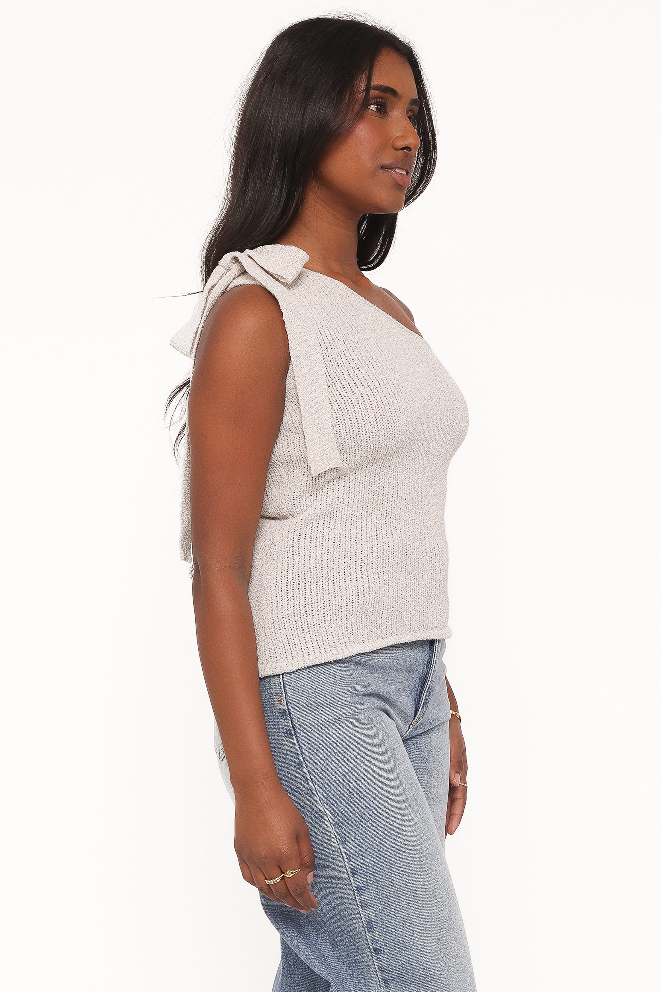 TOPS Jutta One Shoulder Knit Top - Beige