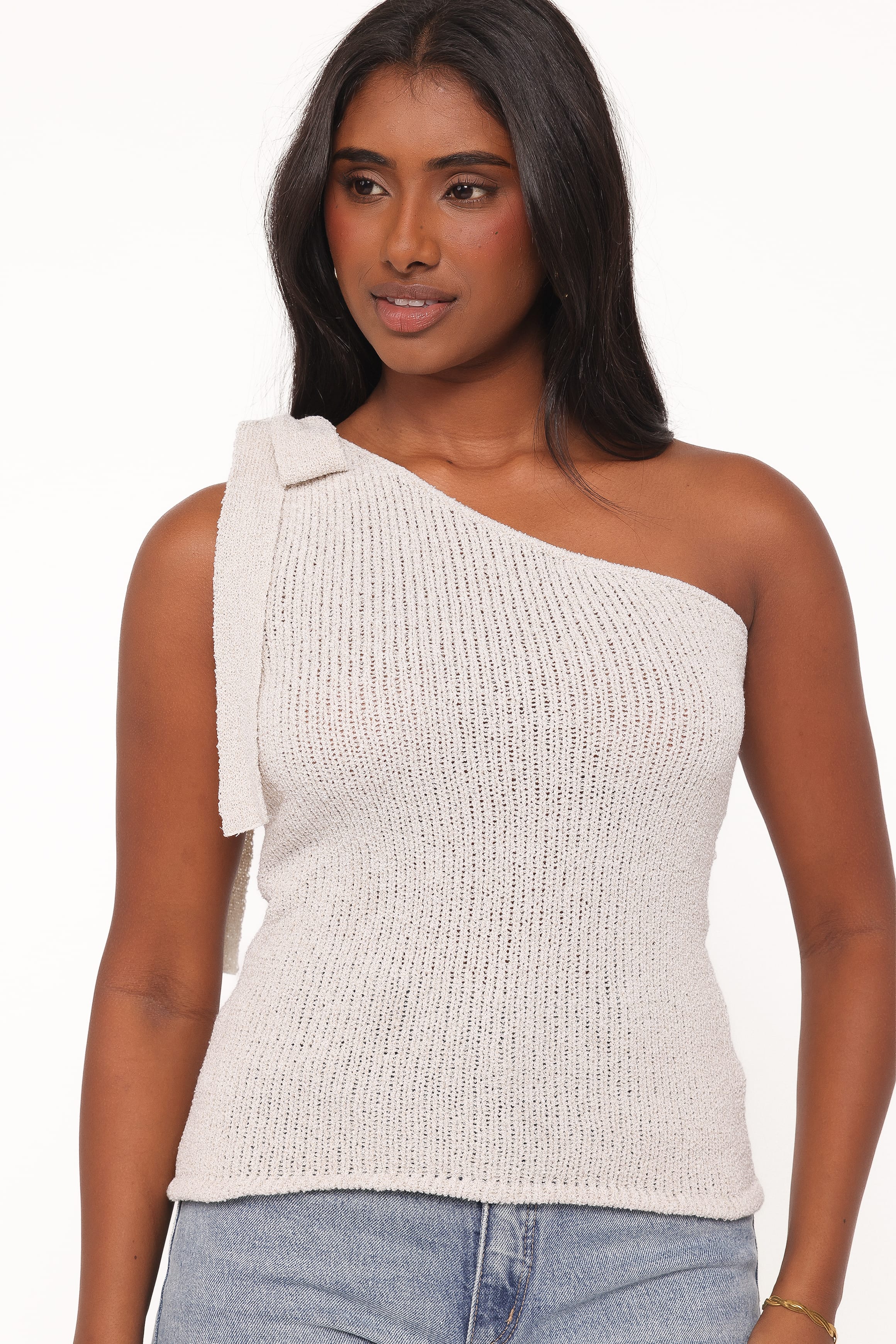 TOPS Jutta One Shoulder Knit Top - Beige