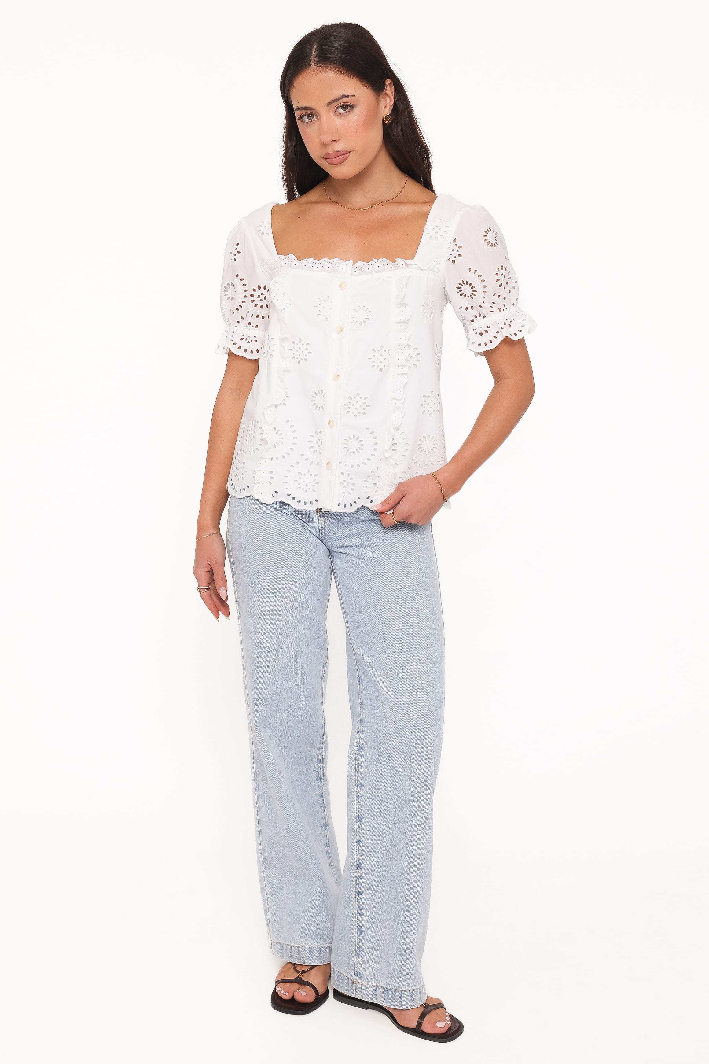 TOPS Kairi Eyelet Top - White Broderie