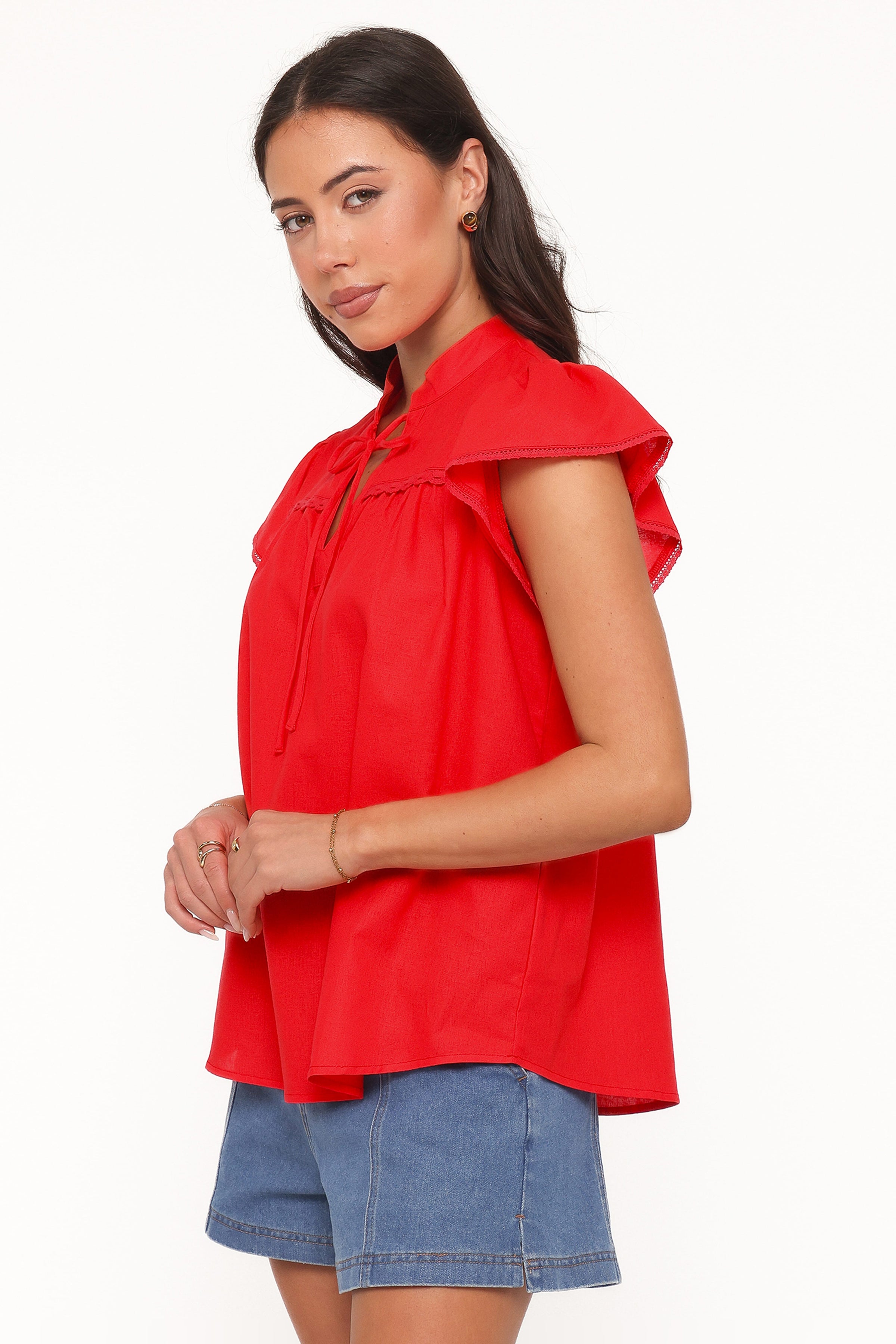 TOPS Kylie Flutter Sleeve Top - Red