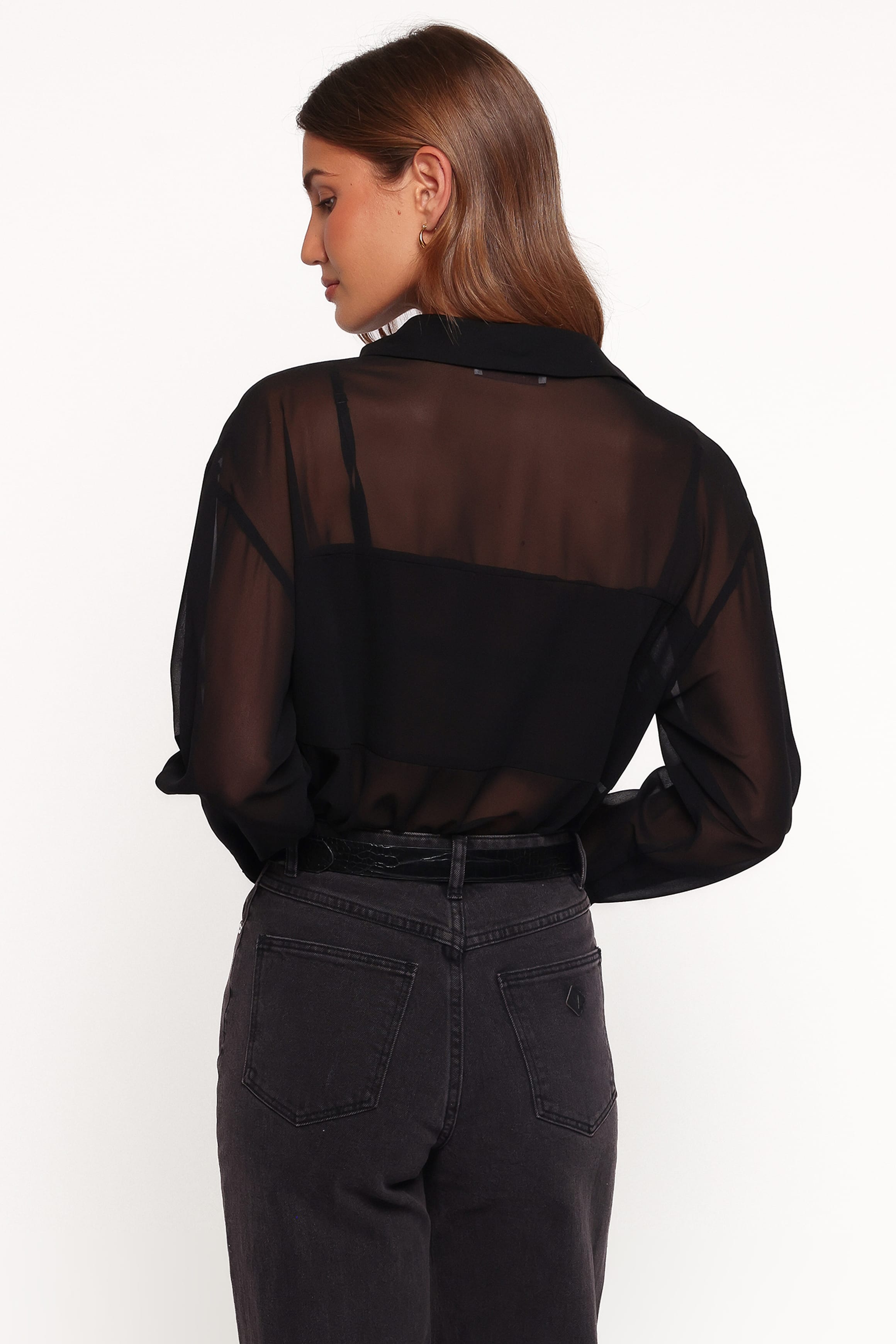 TOPS Lee Sheer Panel Shirt - Black