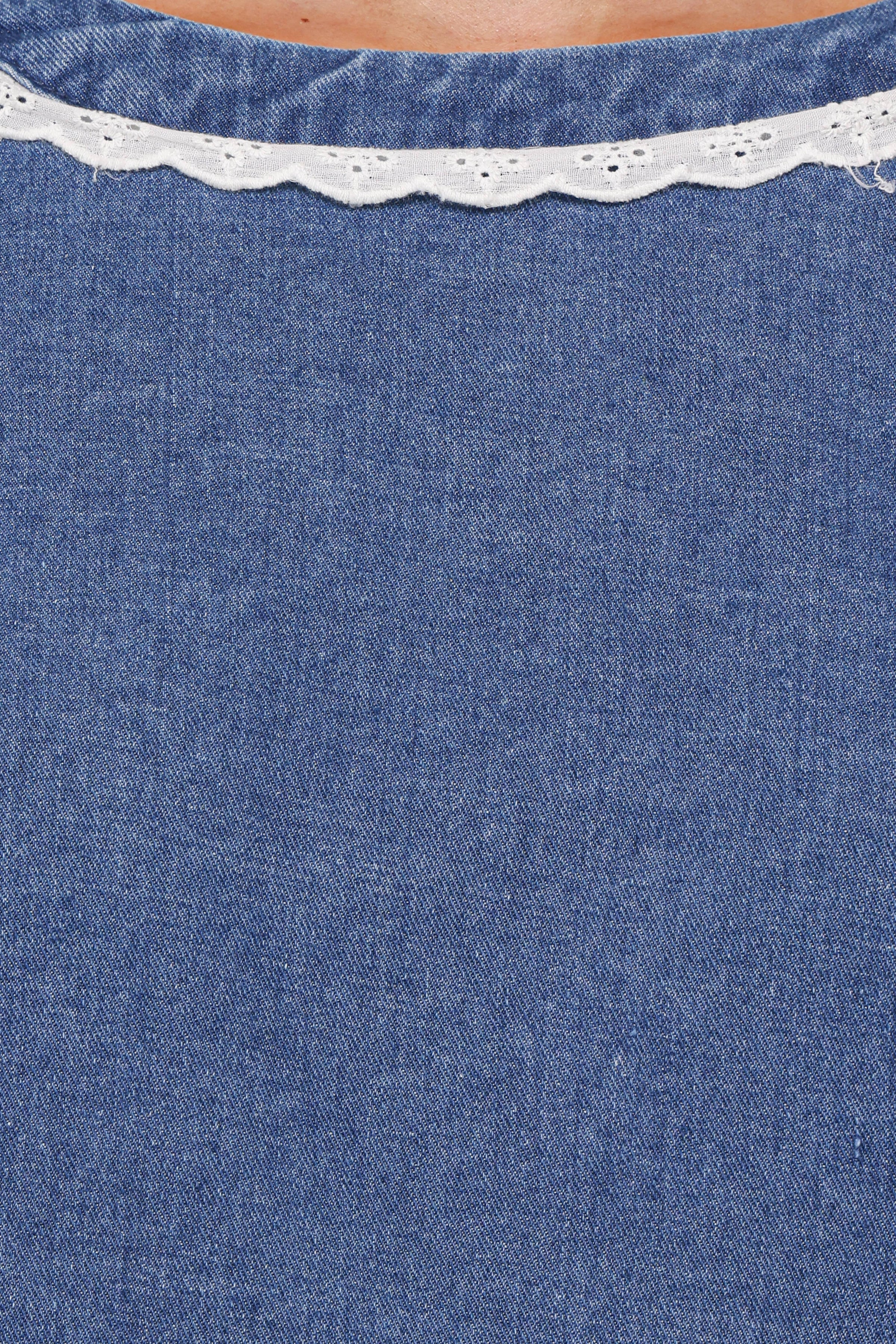 TOPS Merli Denim Open Back Top - Blue Medium Wash