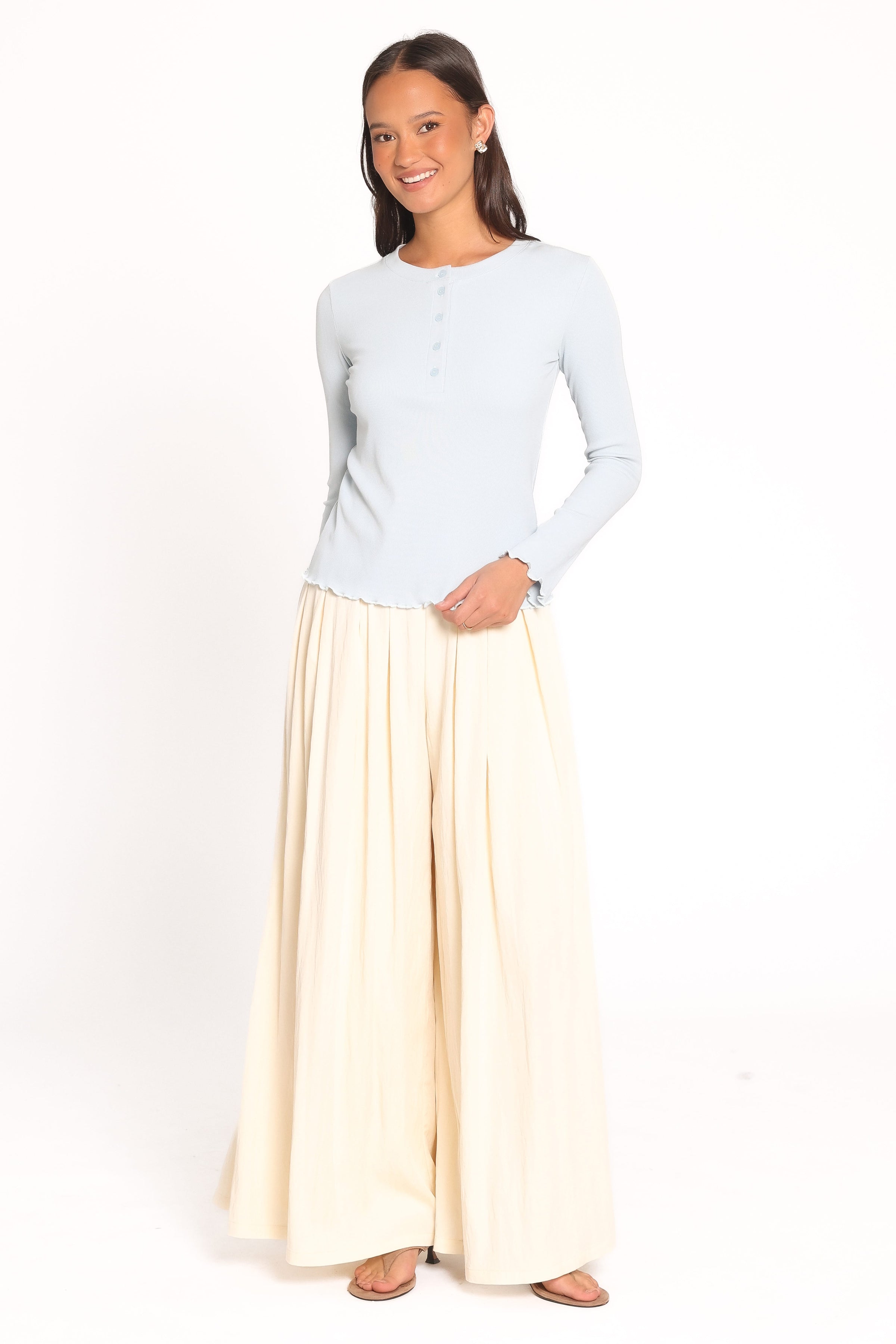 TOPS Nicoletta Henley Top - Pale Blue