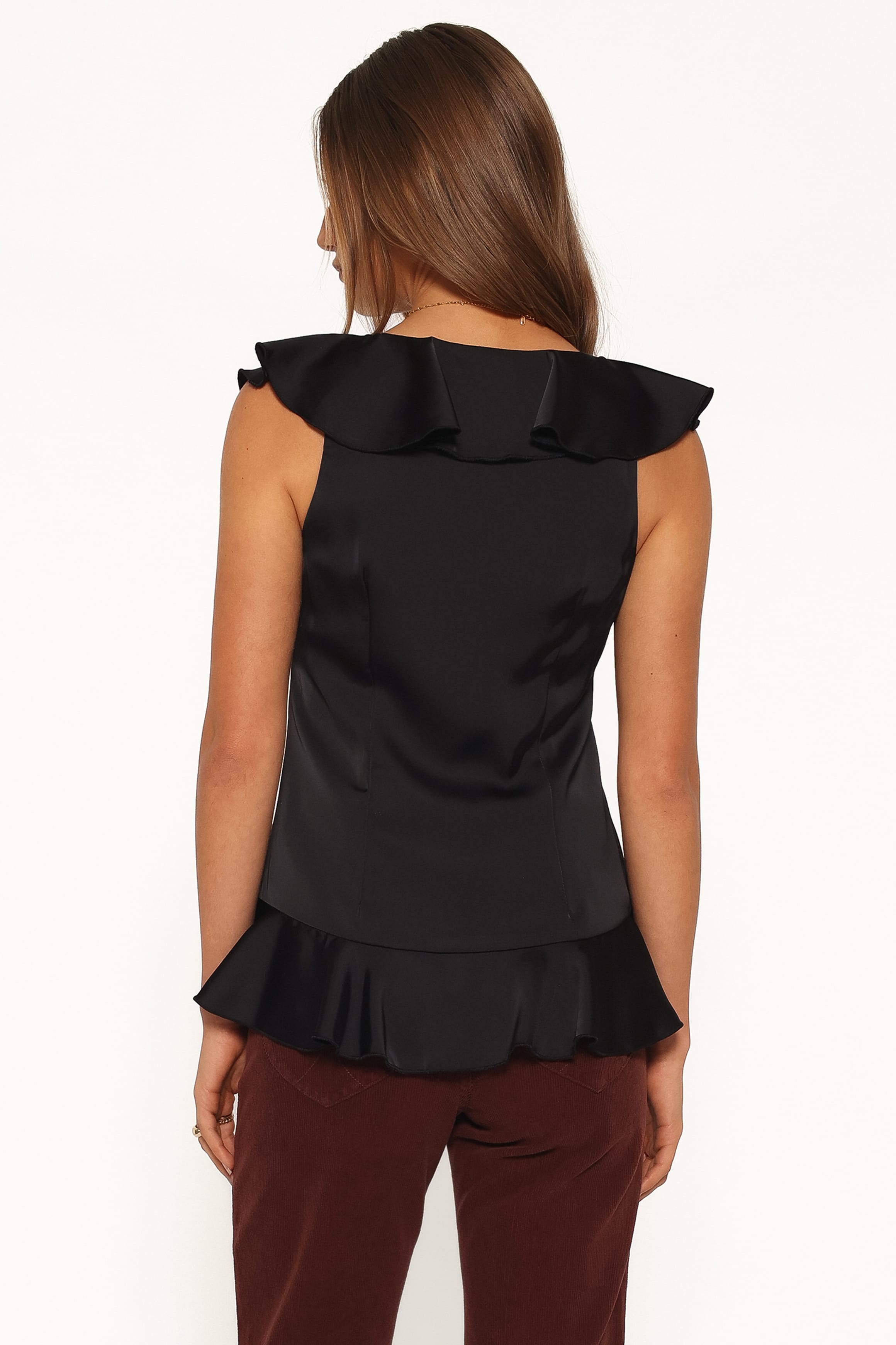 TOPS Orelia Ruffle Front Top - Black