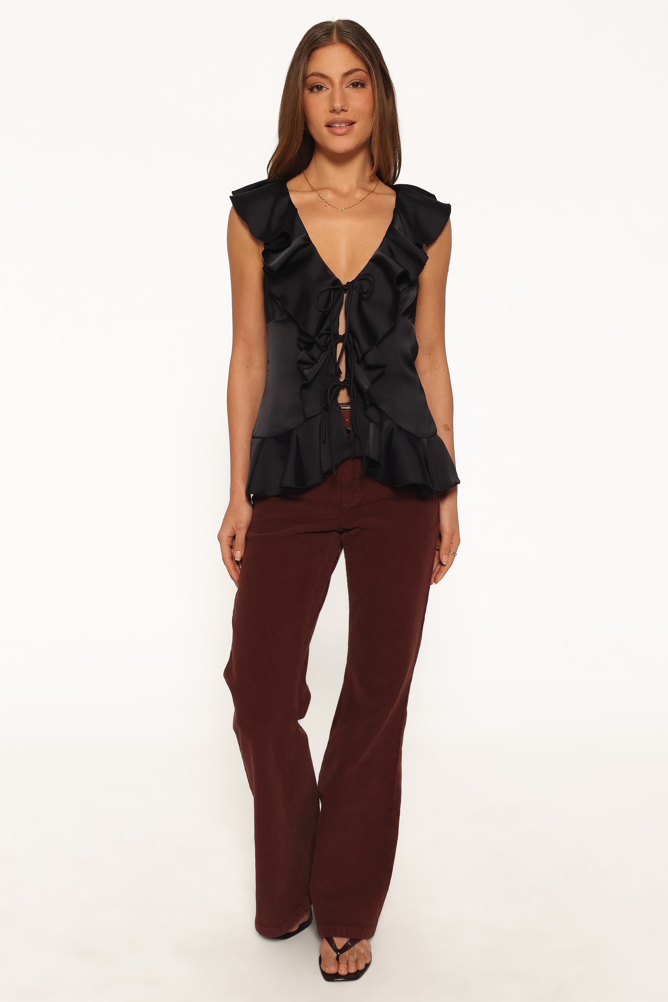 TOPS Orelia Ruffle Front Top - Black