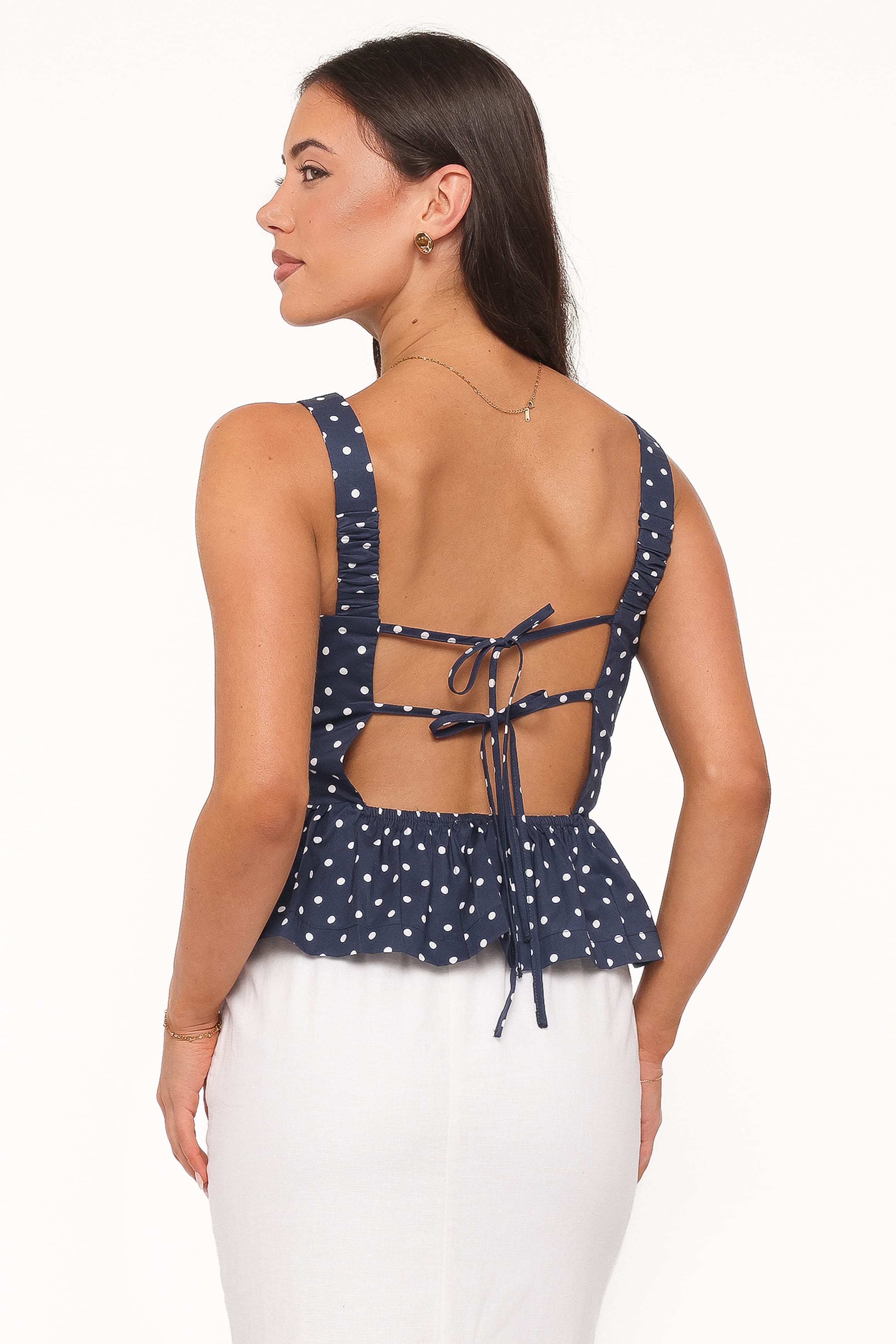 TOPS Paula Open Tie Back Top - Navy