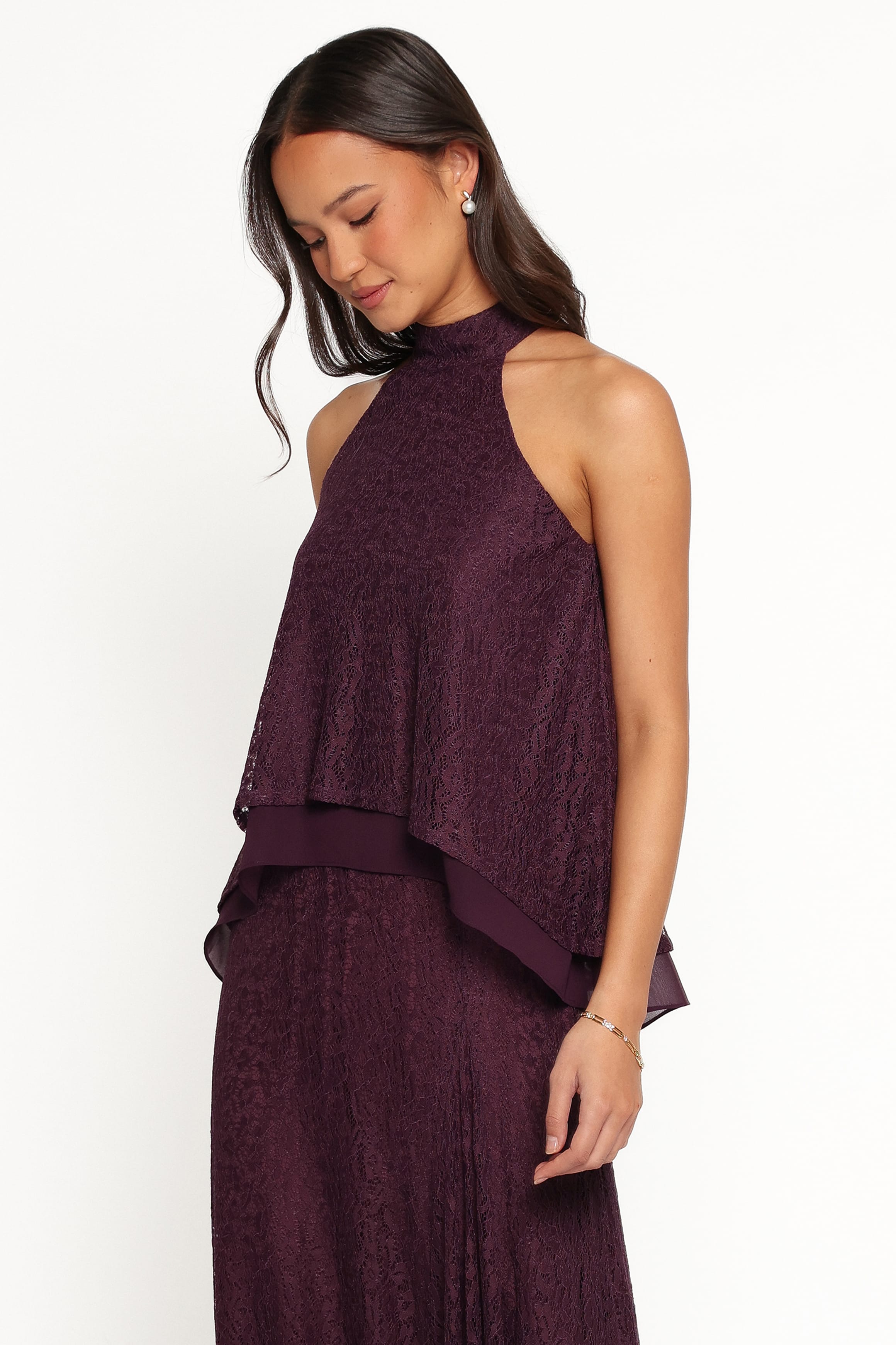 TOPS Tracy Halter Top - Plum Lace