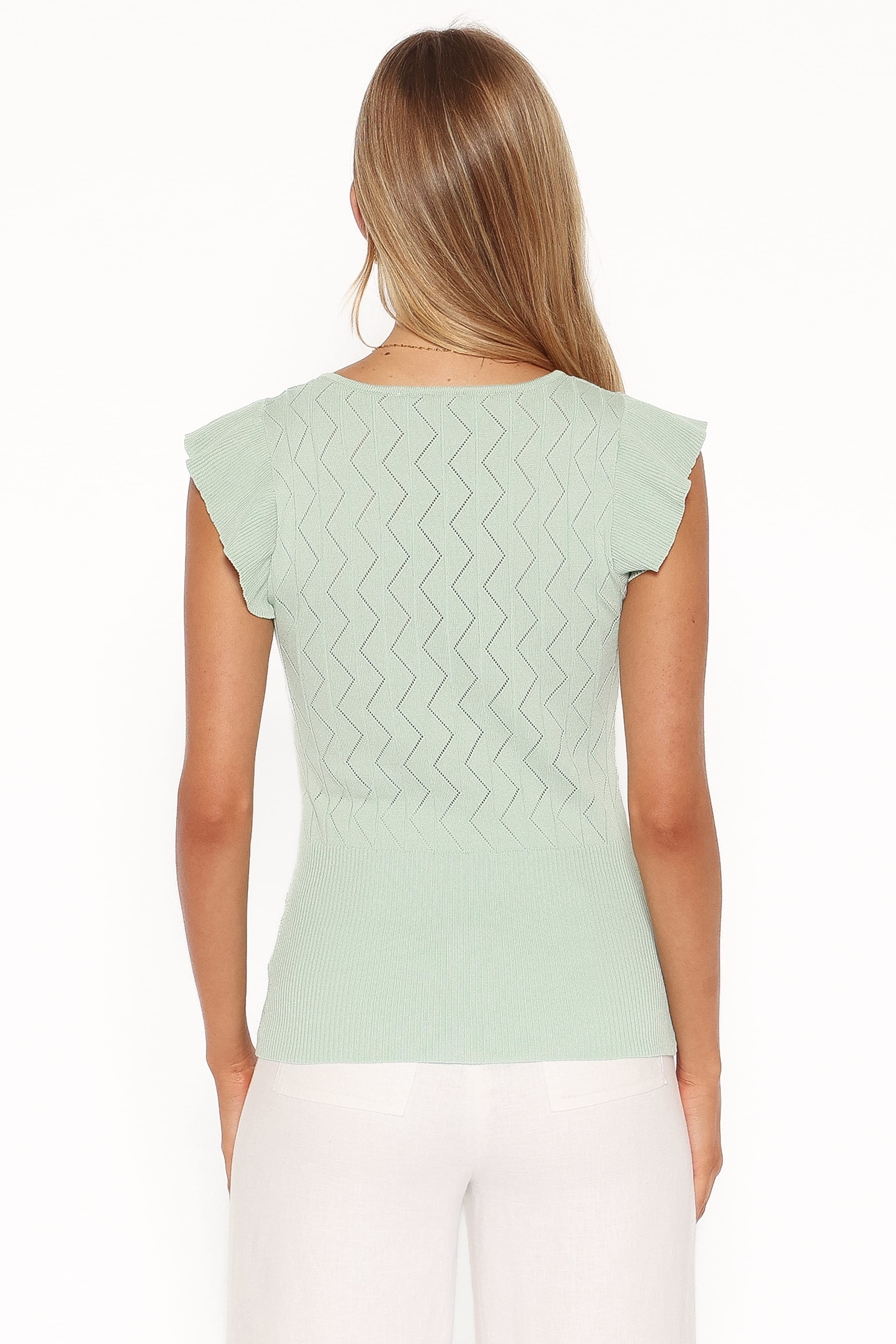 TOPS Tucker Pointelle Knit Top - Sage Green