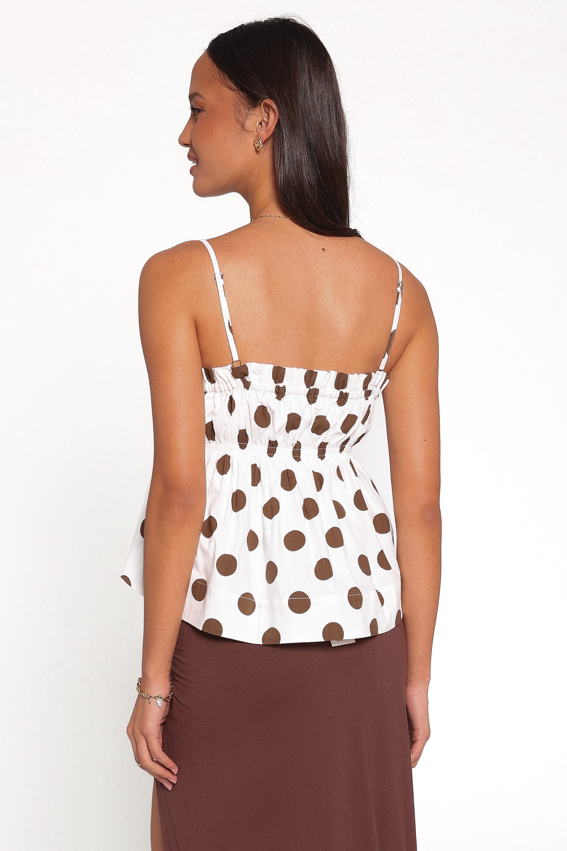 TOPS Yvaine Babydoll Top - Brown Polka Dot