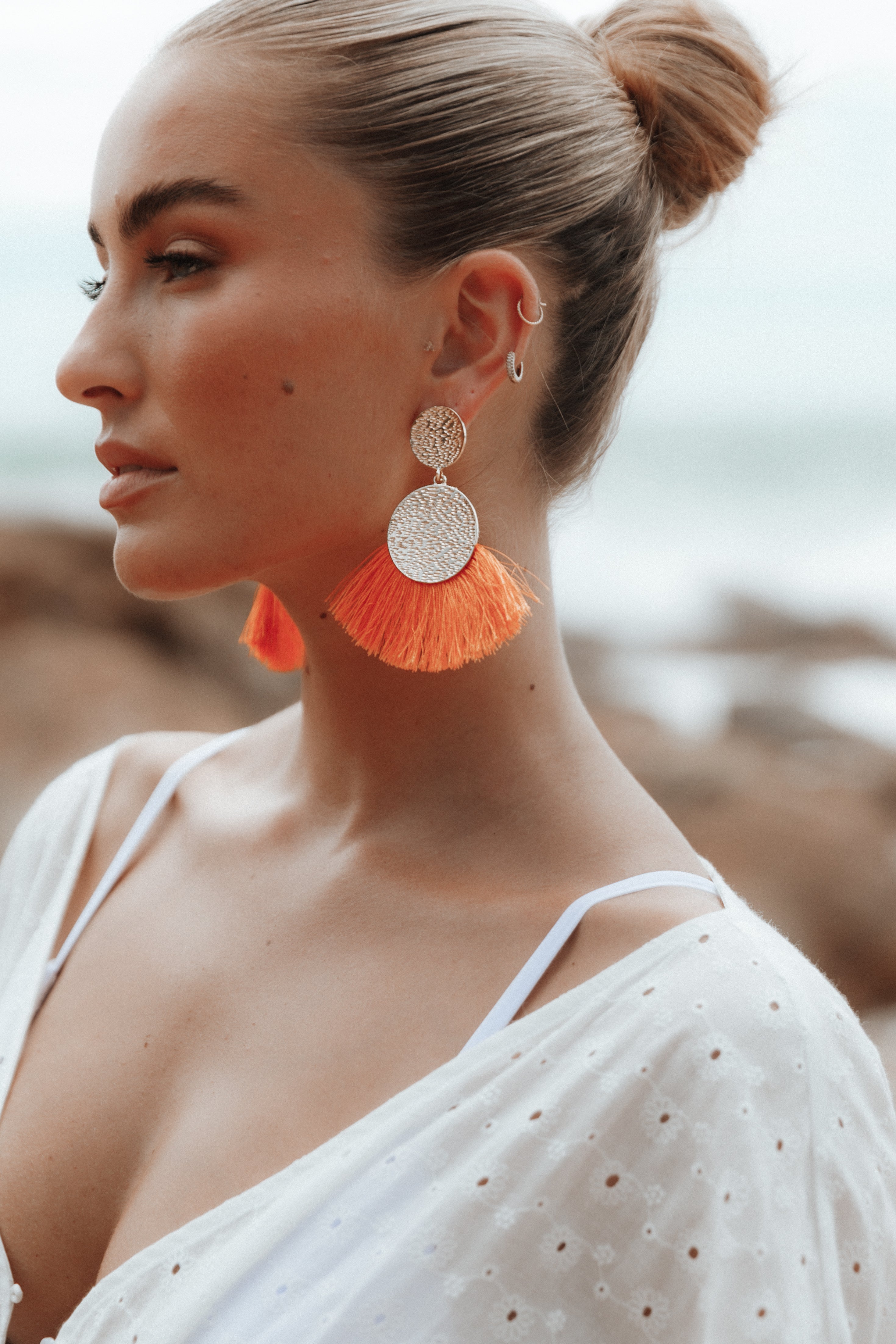 Petal and Pup USA ACCESSORIES Eloise Tassel Earrings - Gold/Orange One Size