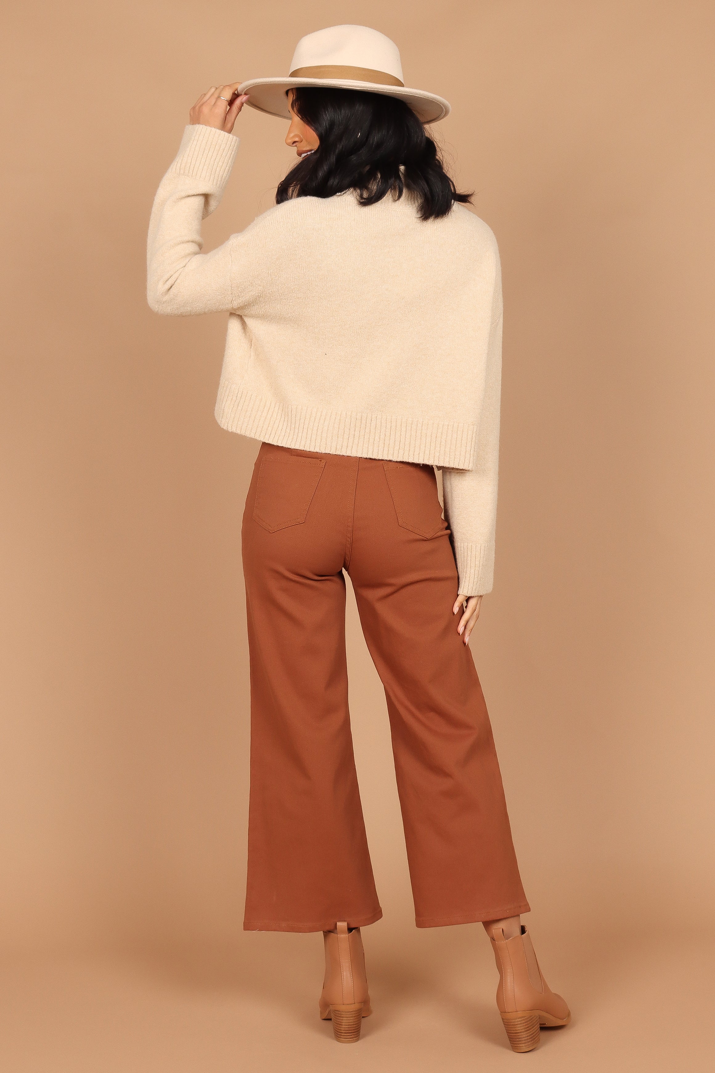 Petal and Pup USA BOTTOMS Georgette High Waisted Straight Leg Pants - Brown