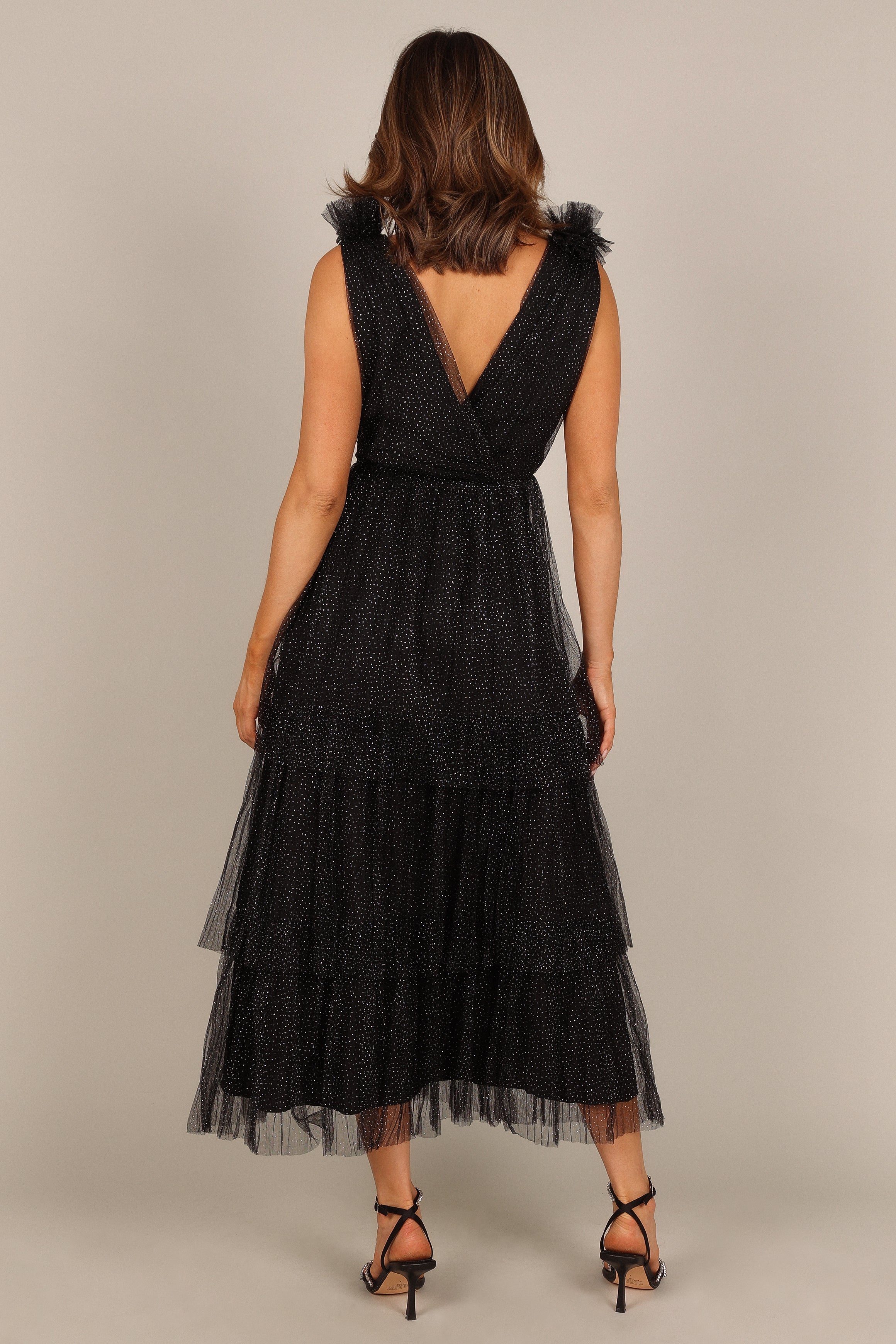 Petal and Pup USA DRESSES Asteria Tulle tiered Maxi Dress - Black Sparkle