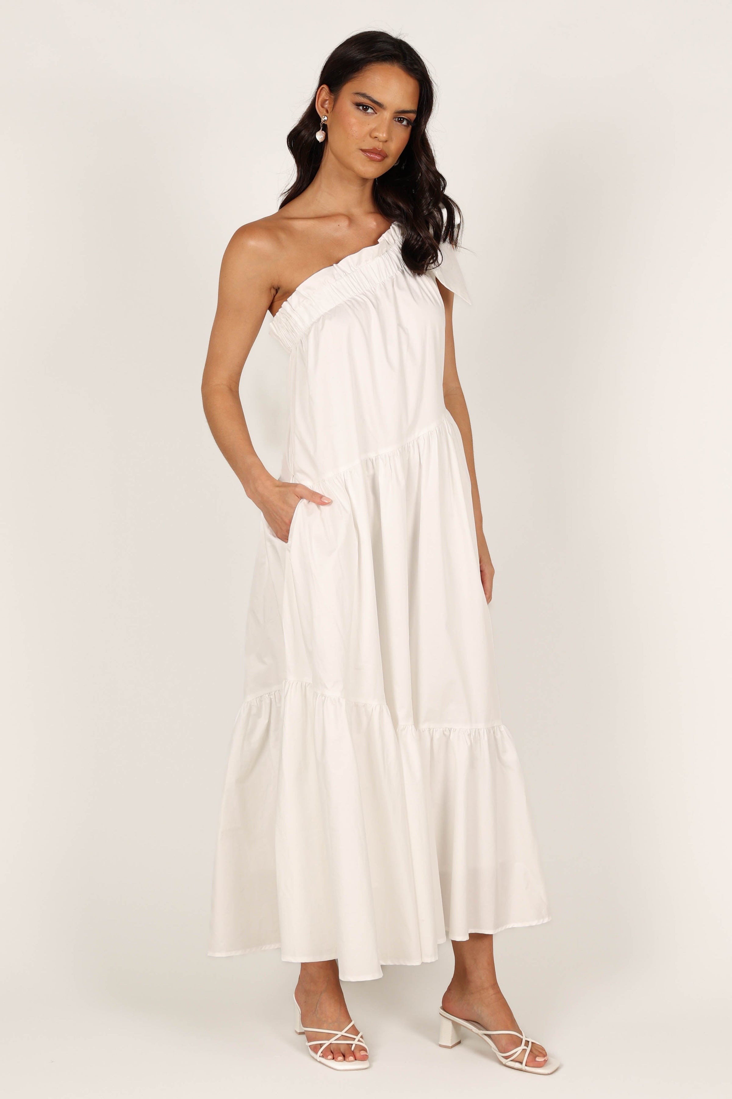 Petal and Pup USA DRESSES Ava One Shoulder Maxi Dress - White