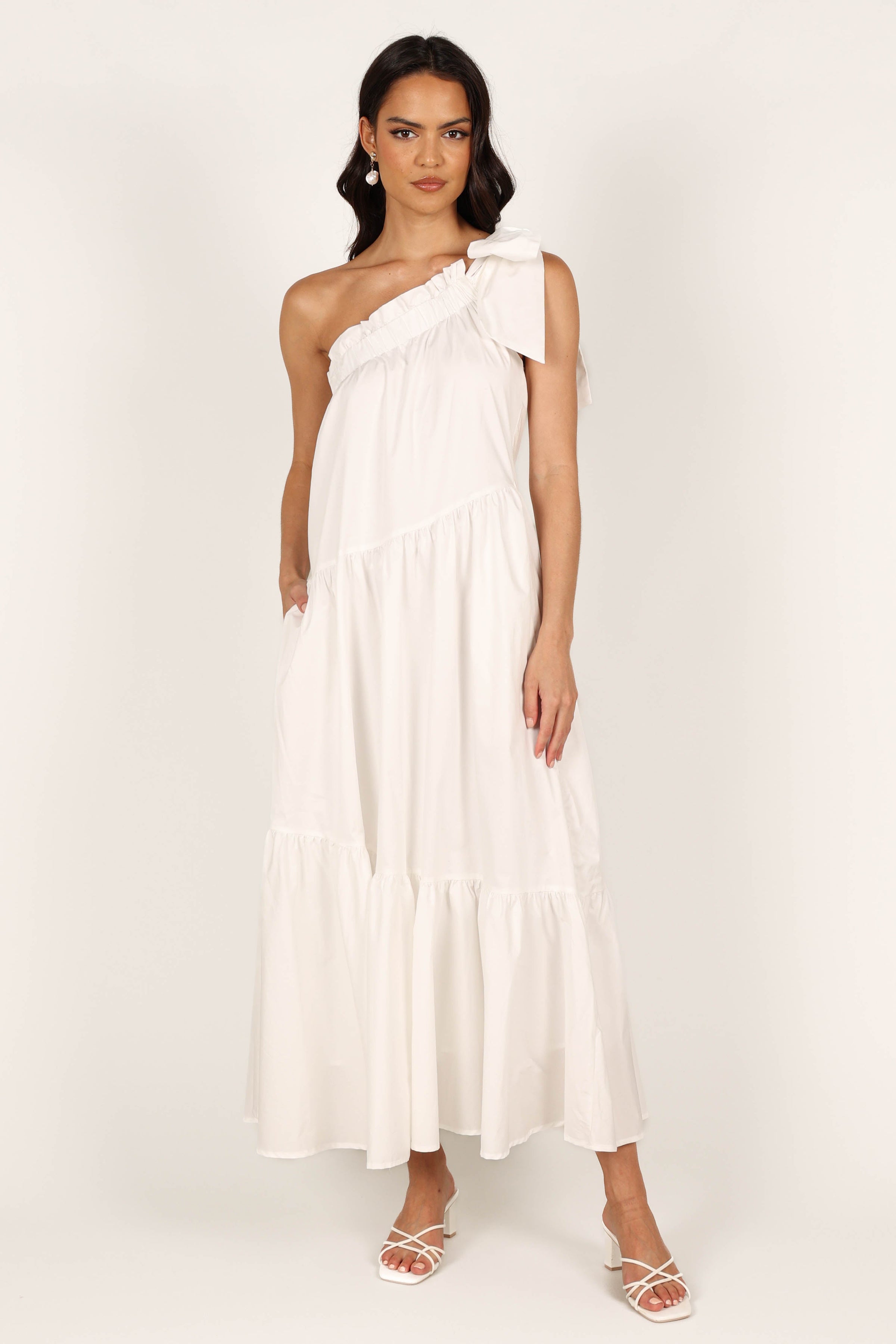 Petal and Pup USA DRESSES Ava One Shoulder Maxi Dress - White