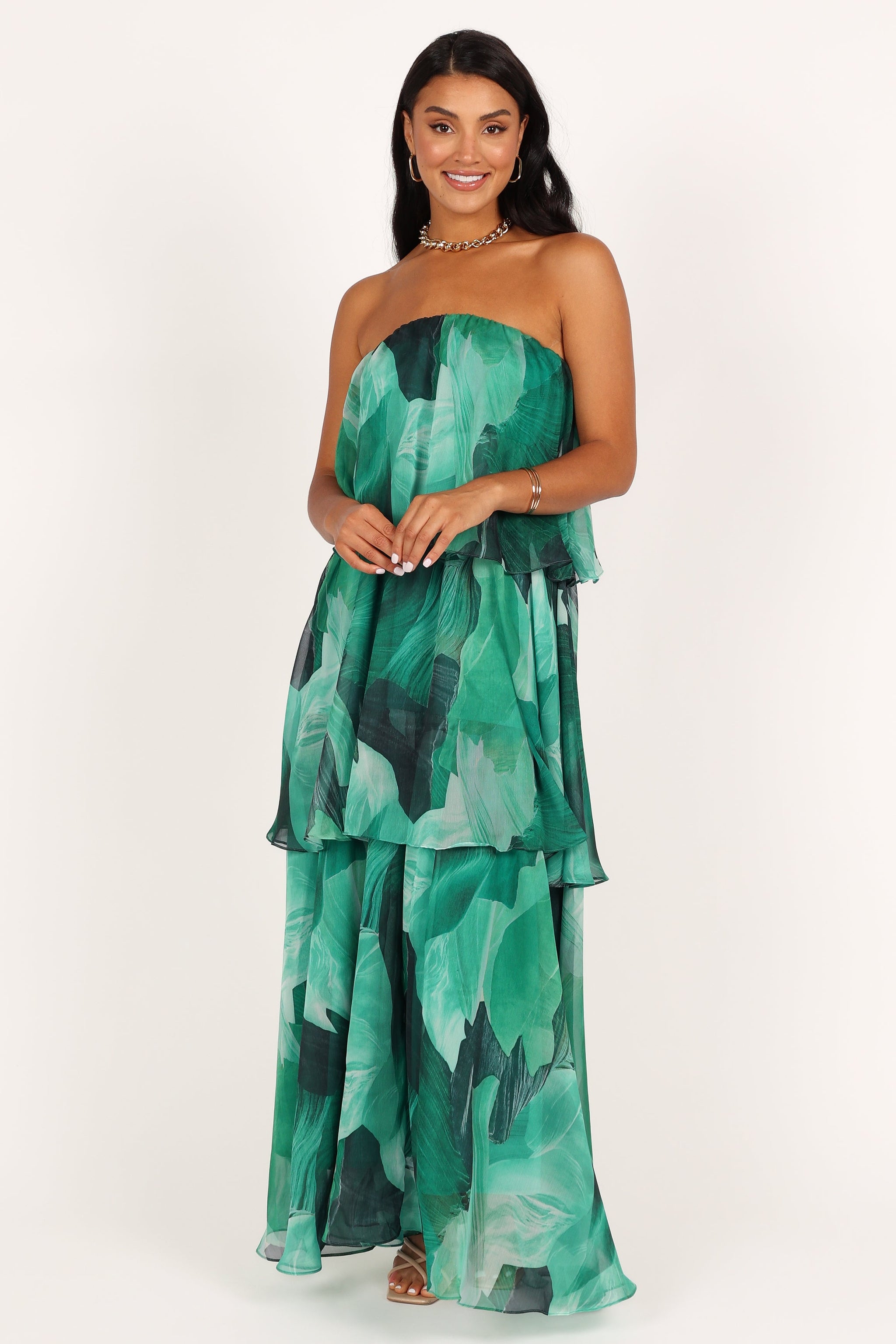 Green Floral Print Striped Detail Knot Straps Maxi Dress main image 0
