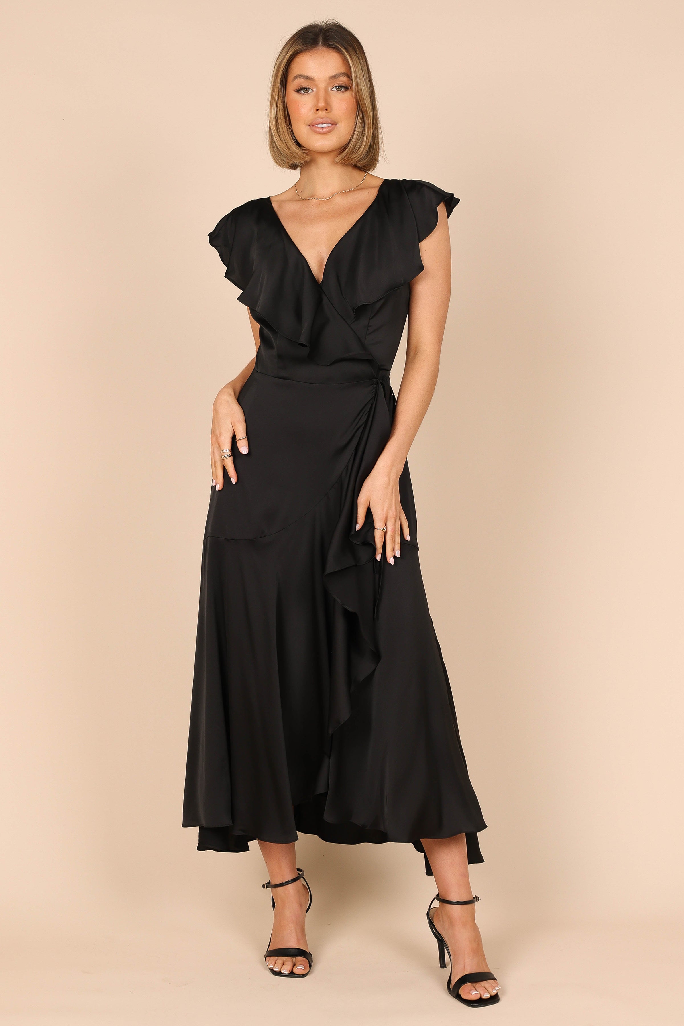 Petal and Pup USA DRESSES Cally Frill Shoulder Maxi Dress - Black