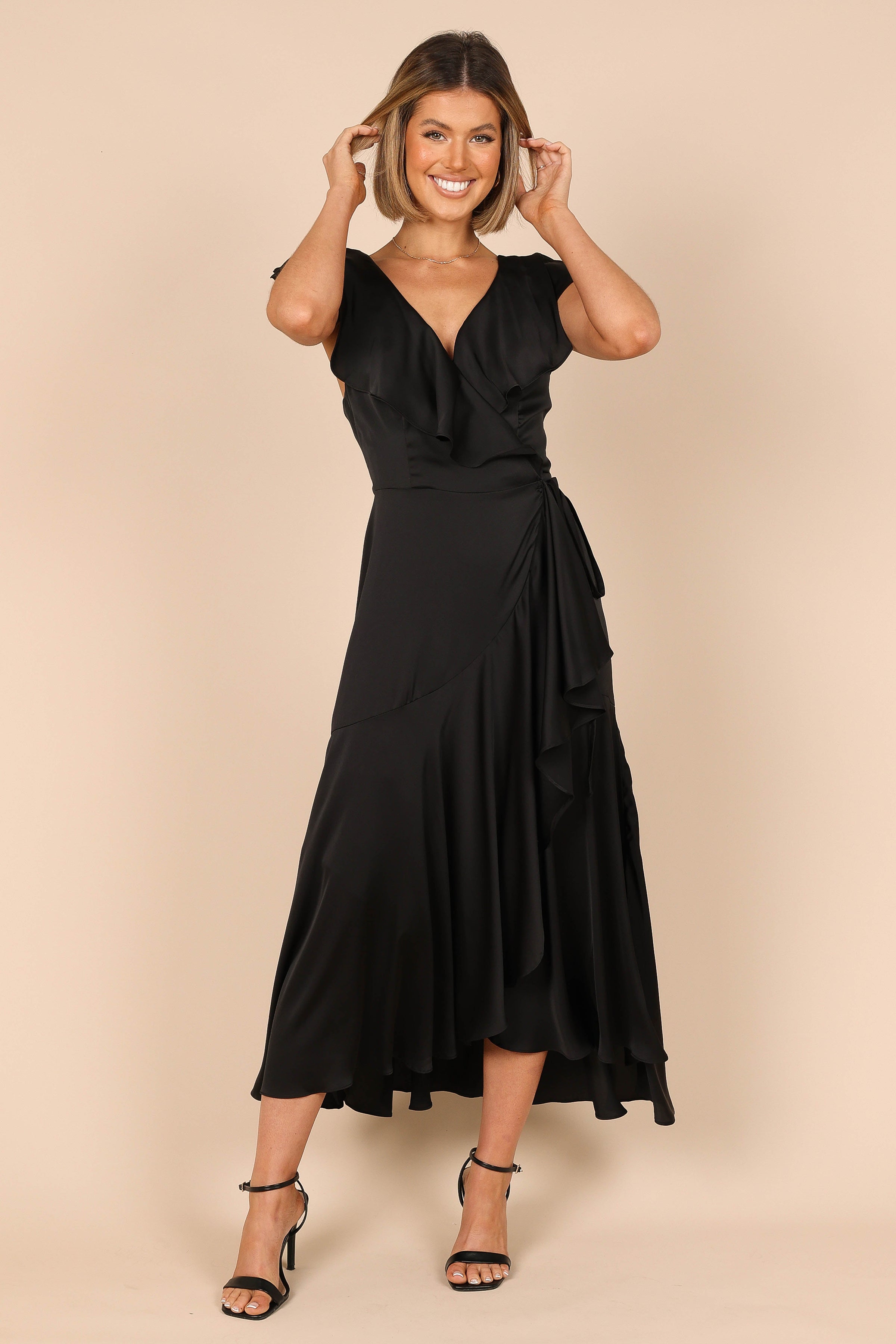 Petal and Pup USA DRESSES Cally Frill Shoulder Maxi Dress - Black