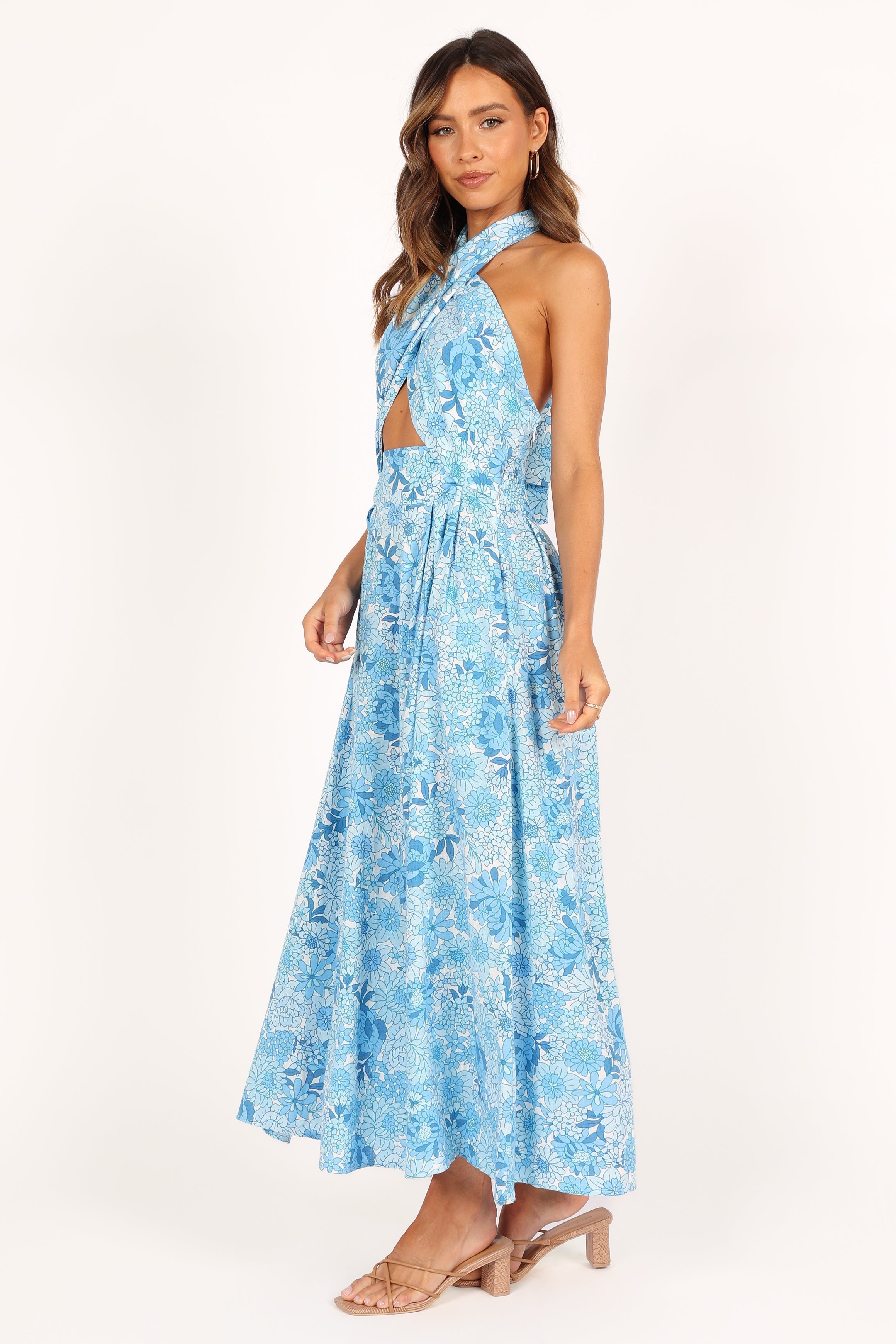 DRESSES @Clover Halterneck Midi Dress - Blue Floral