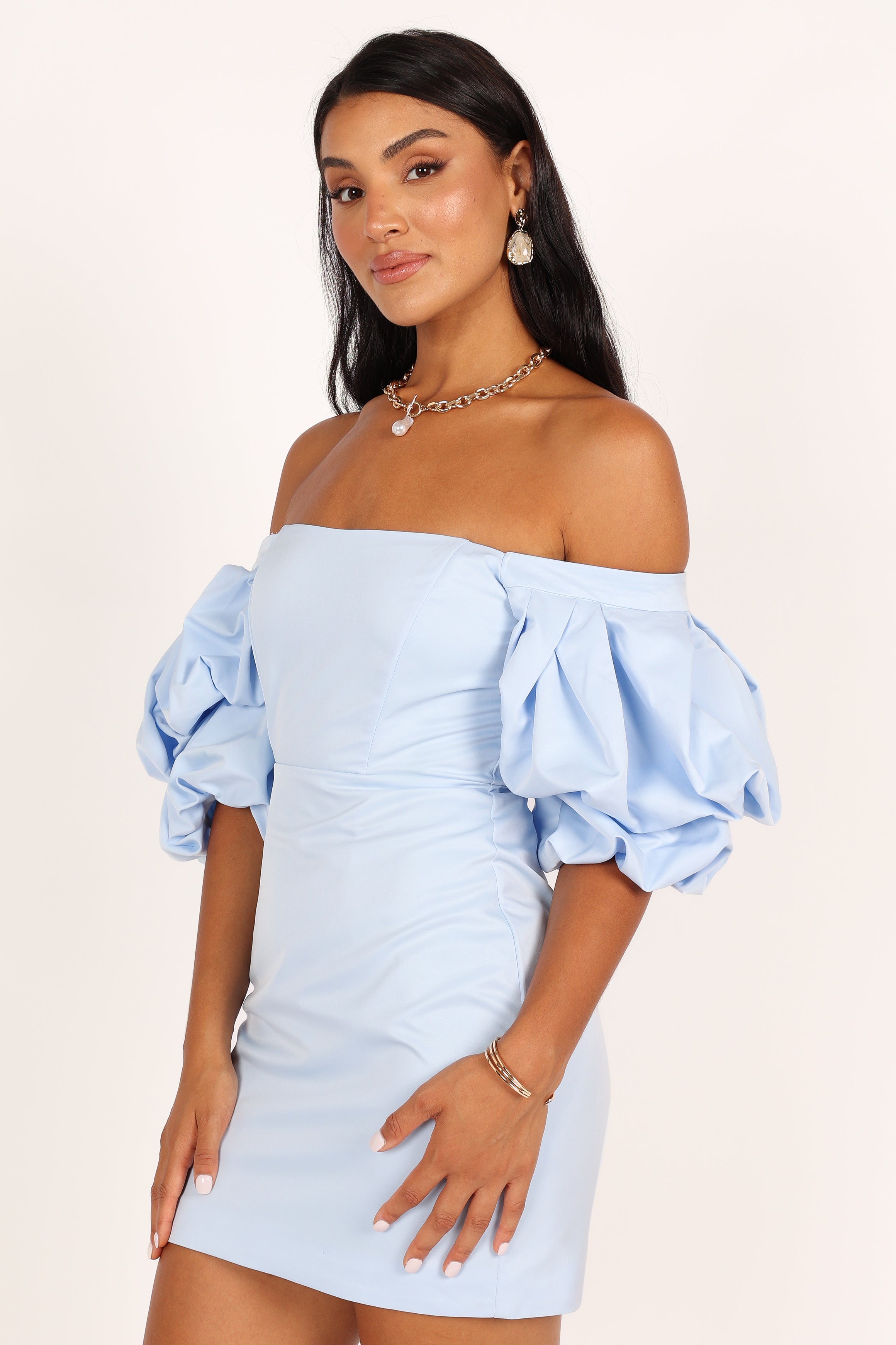 Petal and Pup USA DRESSES Fern Puff Sleeve Mini Dress - Icy Blue