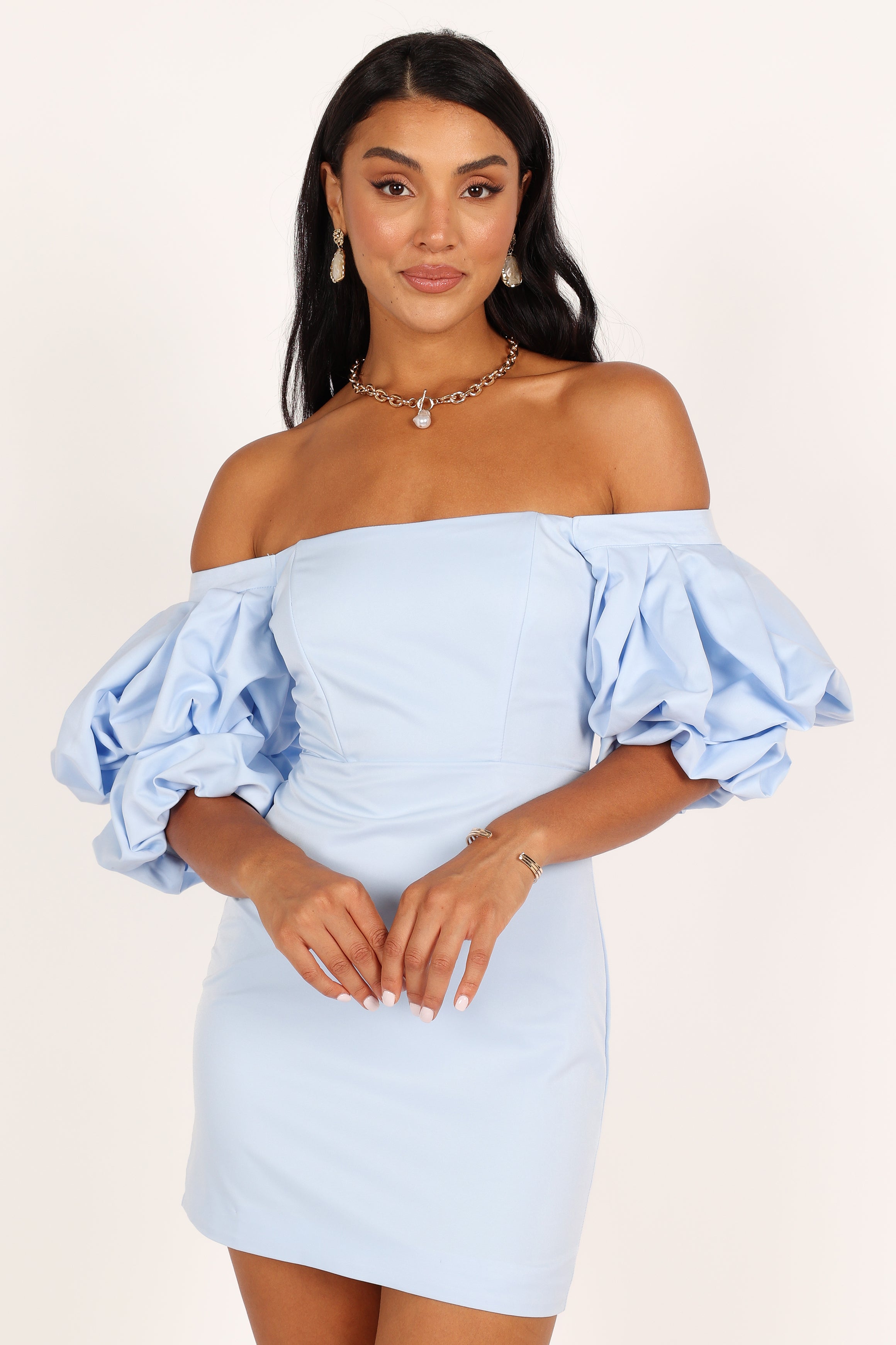 Petal and Pup USA DRESSES Fern Puff Sleeve Mini Dress - Icy Blue