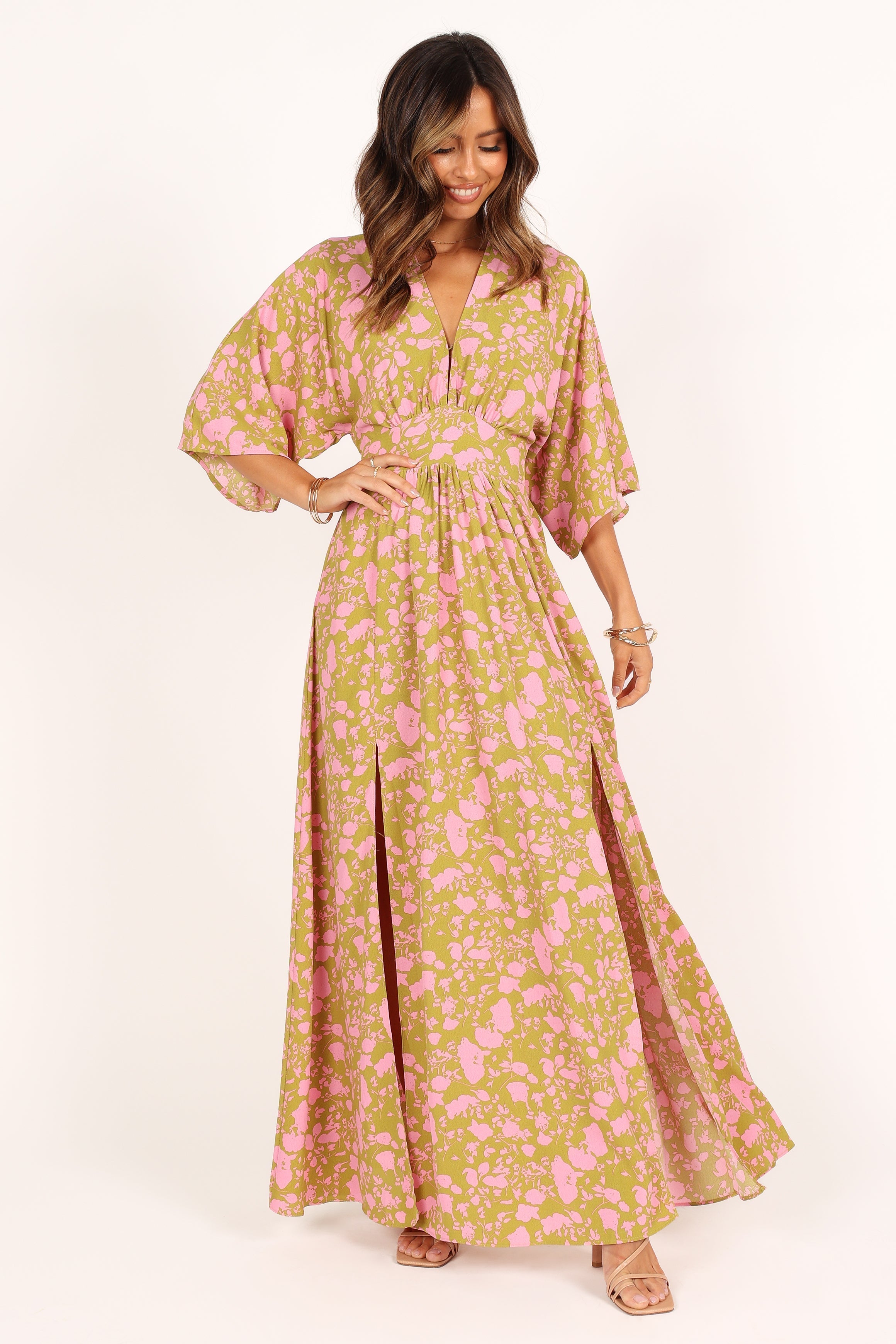 Petal and Pup USA DRESSES Fran Maxi Dress - Green/Pink