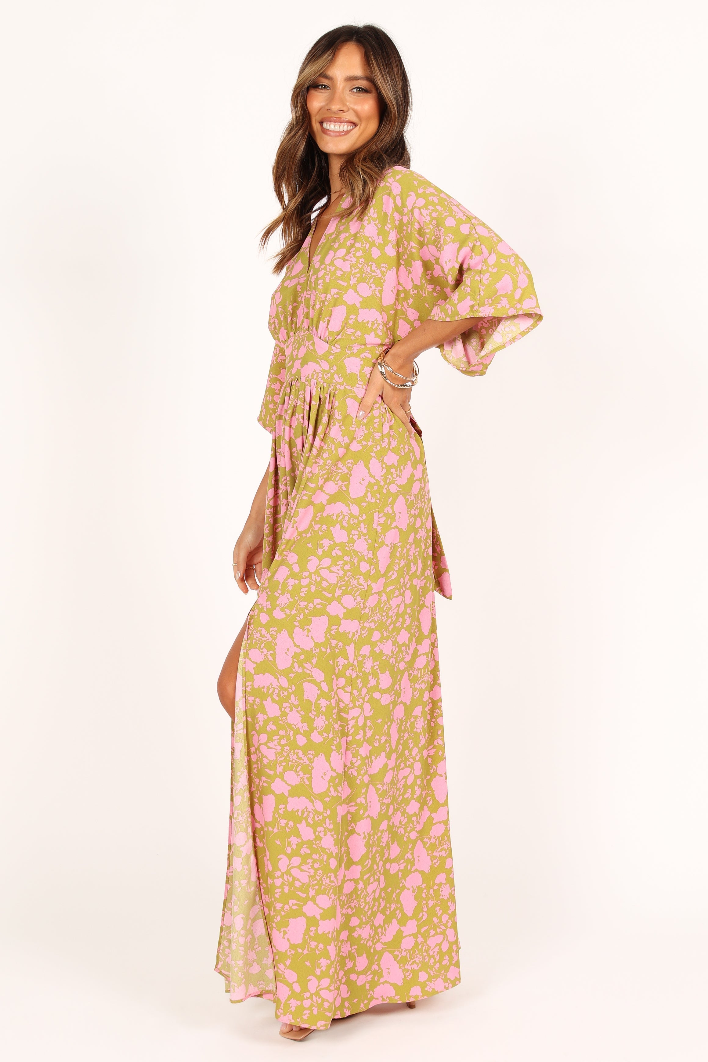 Petal and Pup USA DRESSES Fran Maxi Dress - Green/Pink