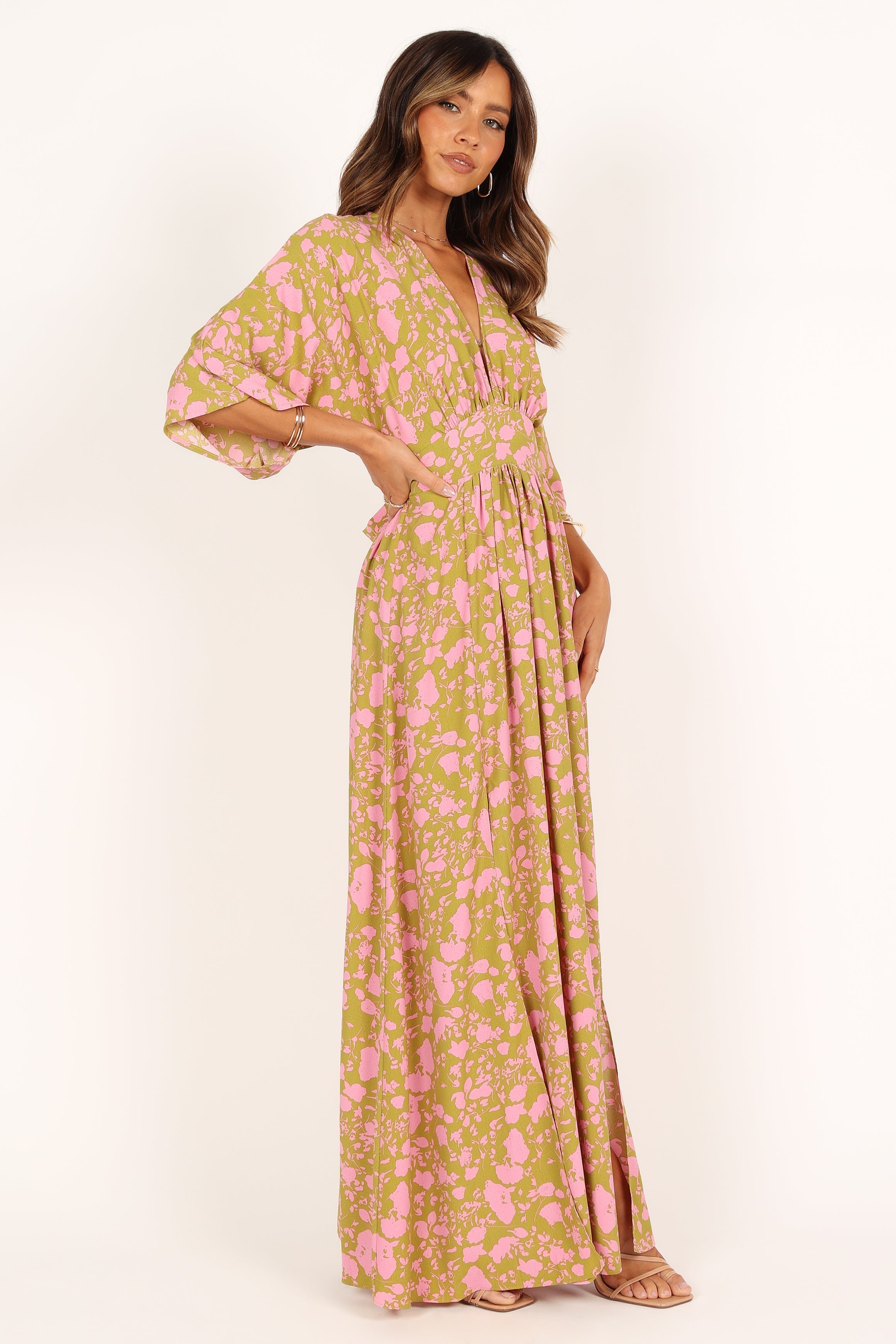 Petal and Pup USA DRESSES Fran Maxi Dress - Green/Pink