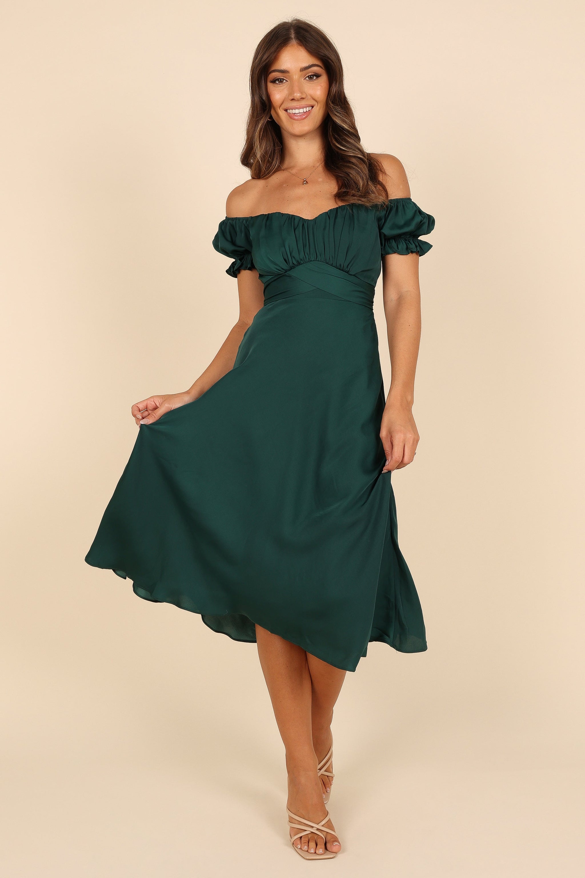emerald green midi dress Emerald Maeve Corset Midi Dress – Elegant Formal Wear