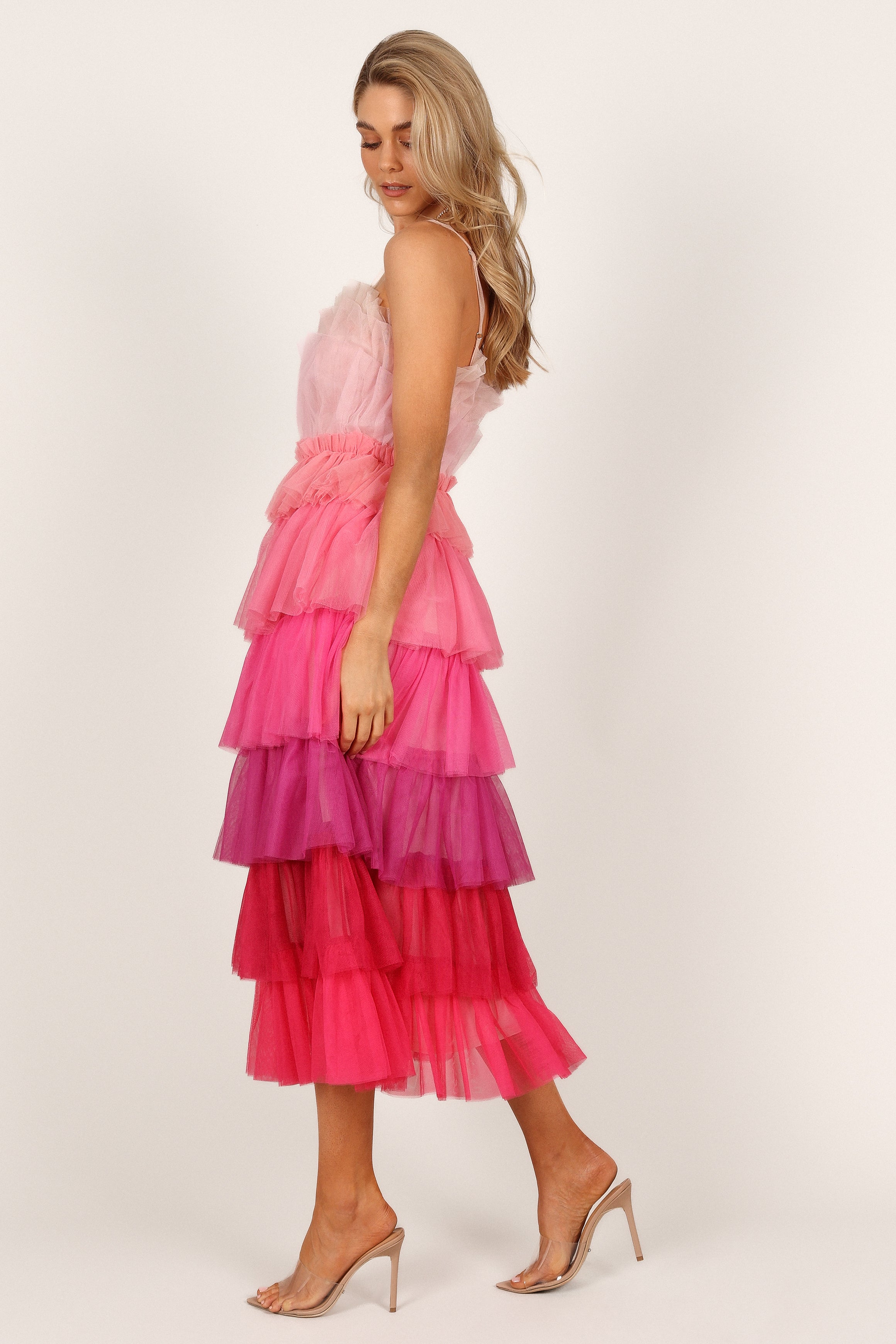 Petal and Pup USA DRESSES Minnie Tiered Tulle Midi Dress - Pink