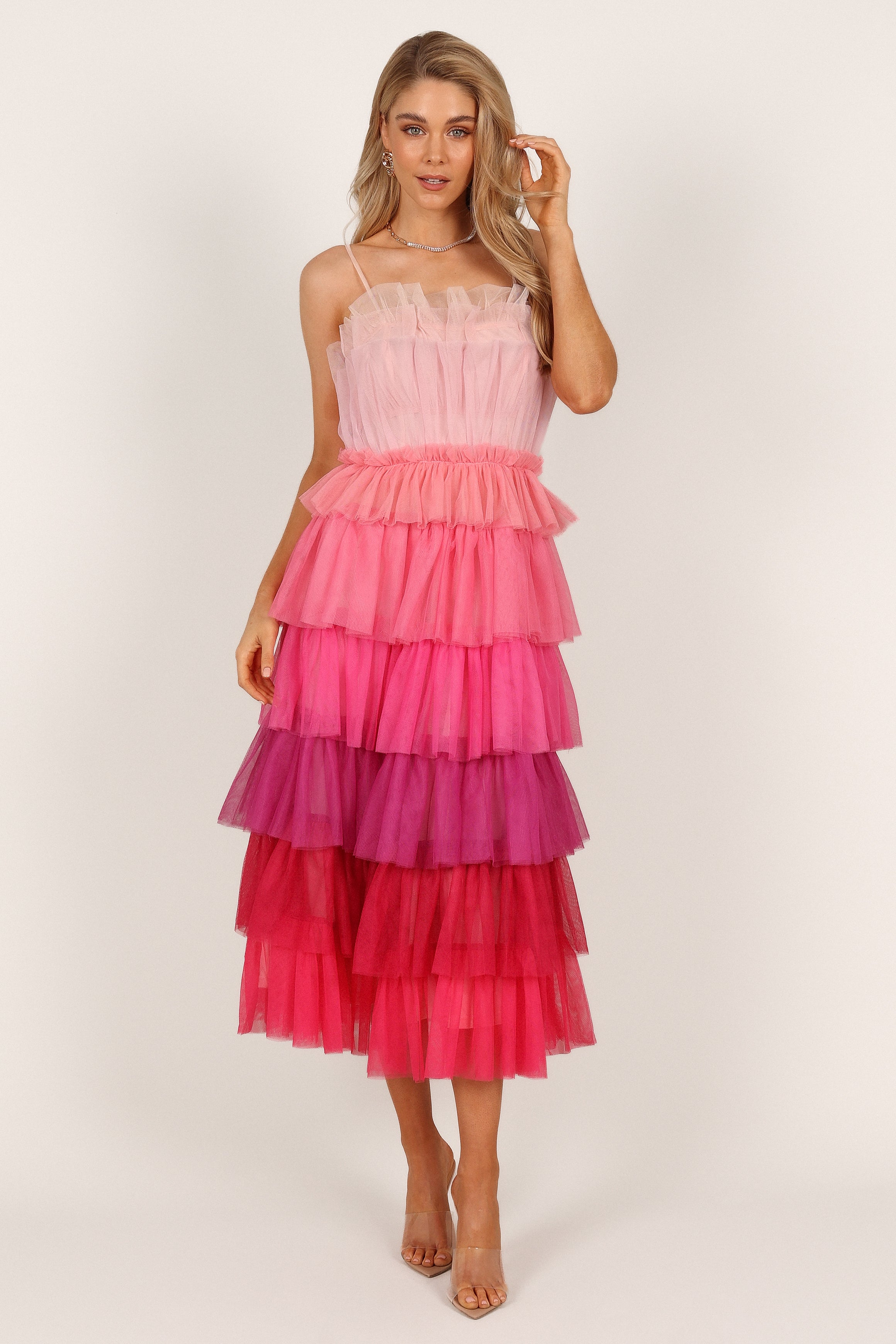 Petal and Pup USA DRESSES Minnie Tiered Tulle Midi Dress - Pink