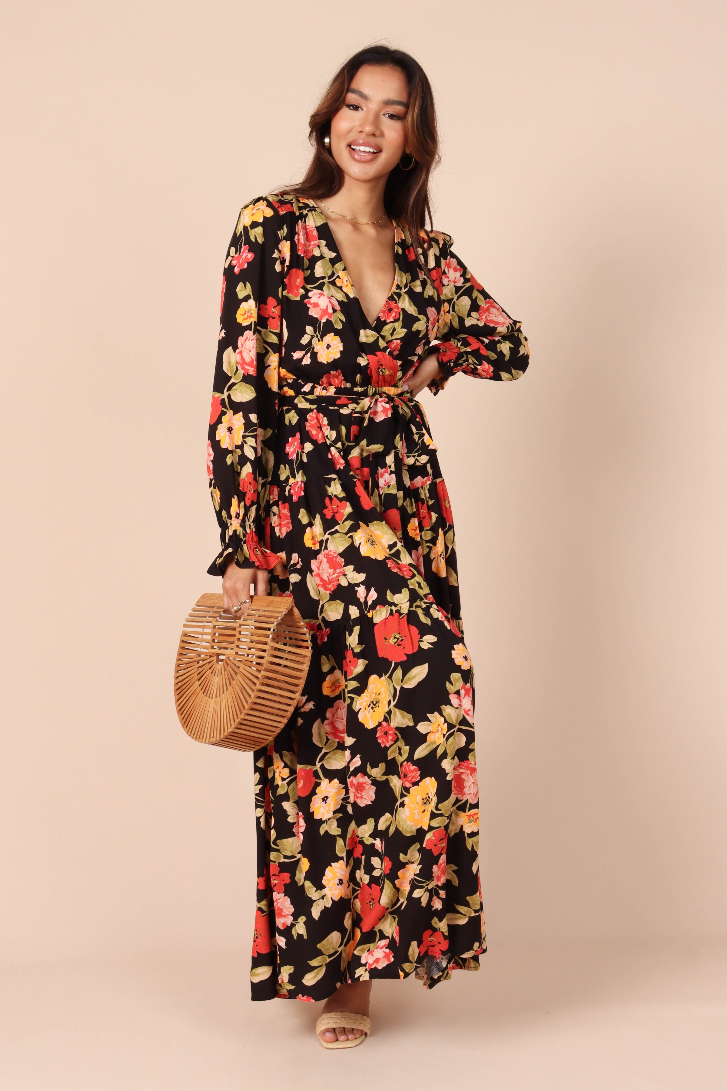 Petal and Pup USA DRESSES Ruana Maxi Dress - Black Floral
