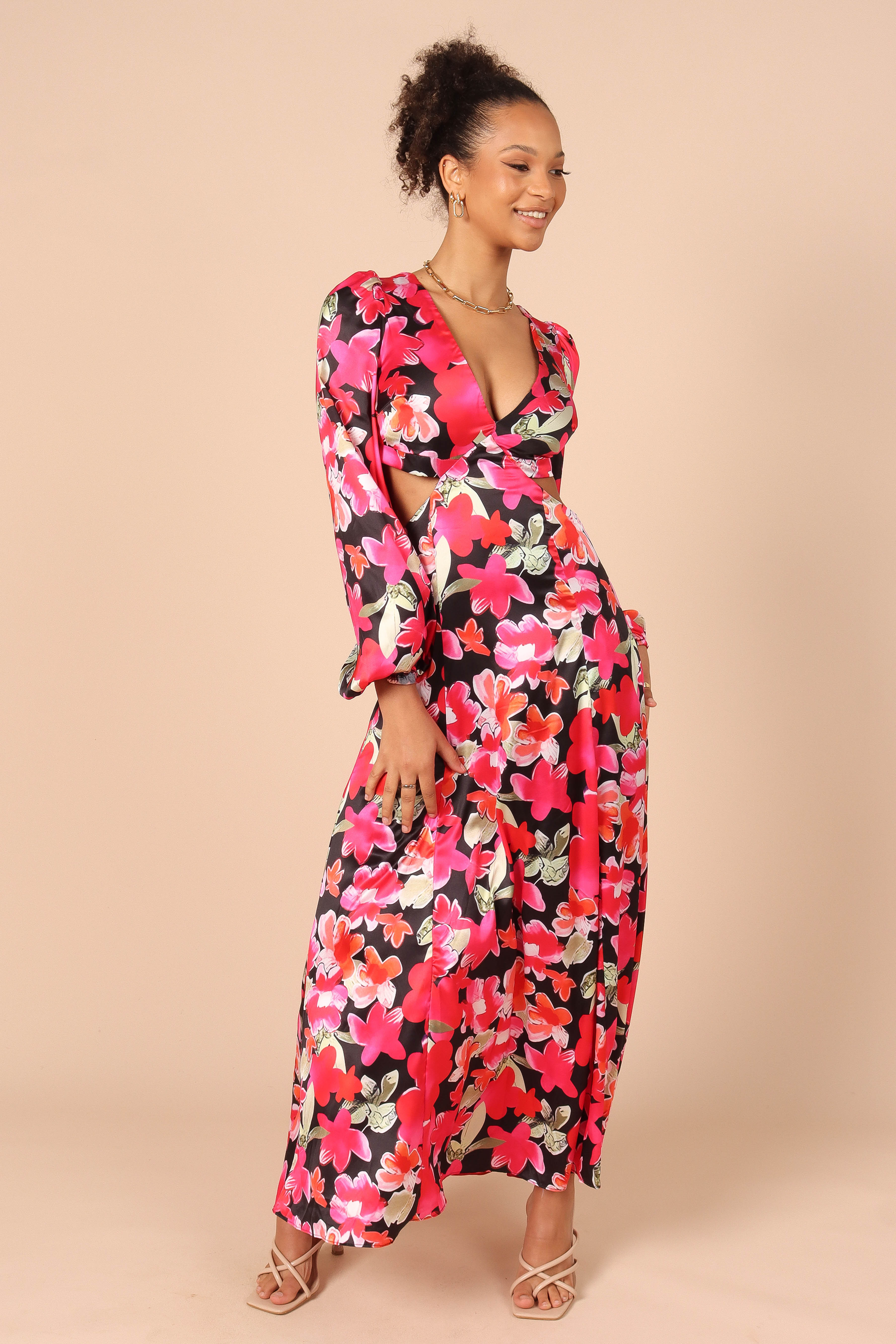 Petal and Pup USA DRESSES Teena Puff Sleeve Cutout Midi Dress - Black