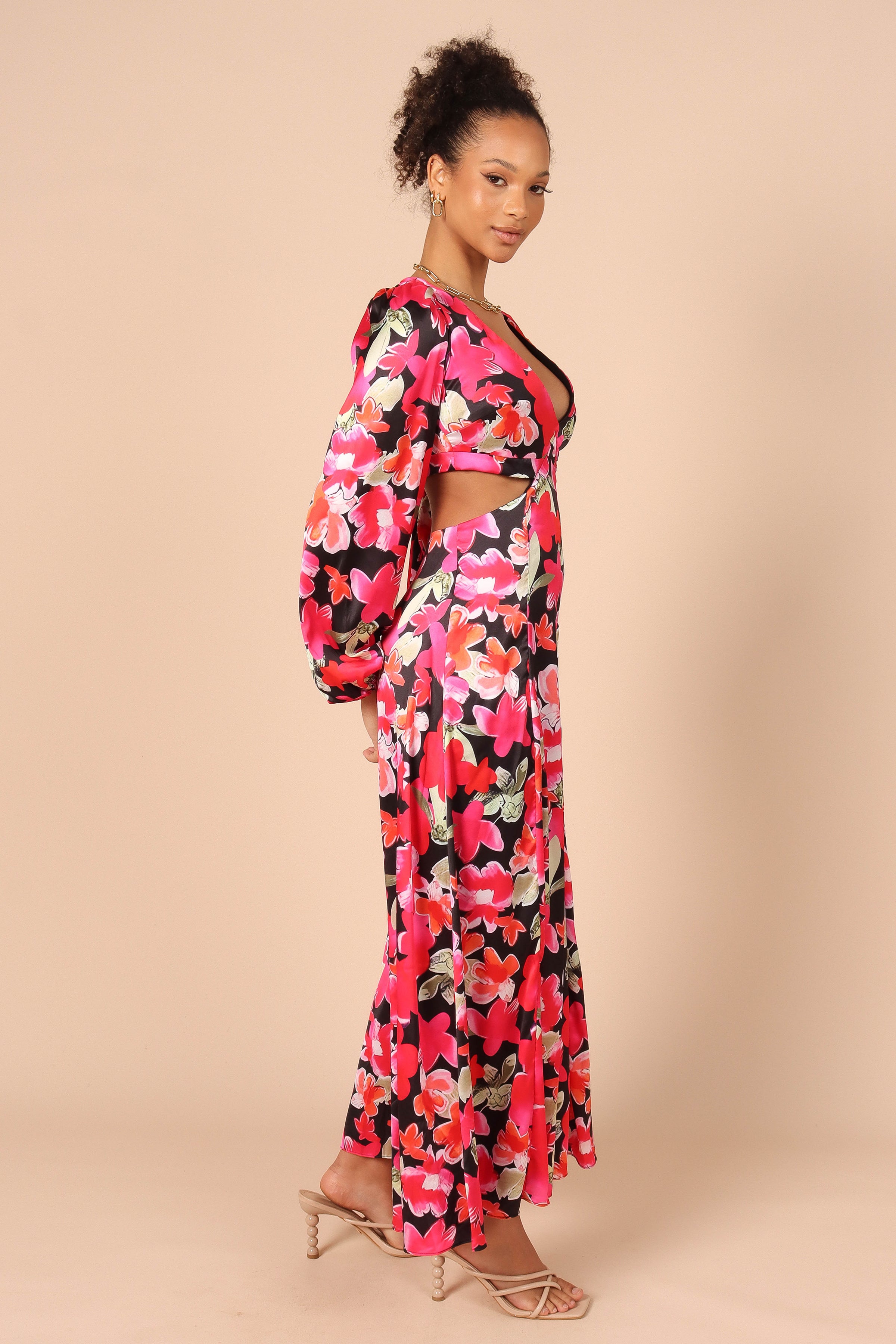 Petal and Pup USA DRESSES Teena Puff Sleeve Cutout Midi Dress - Black