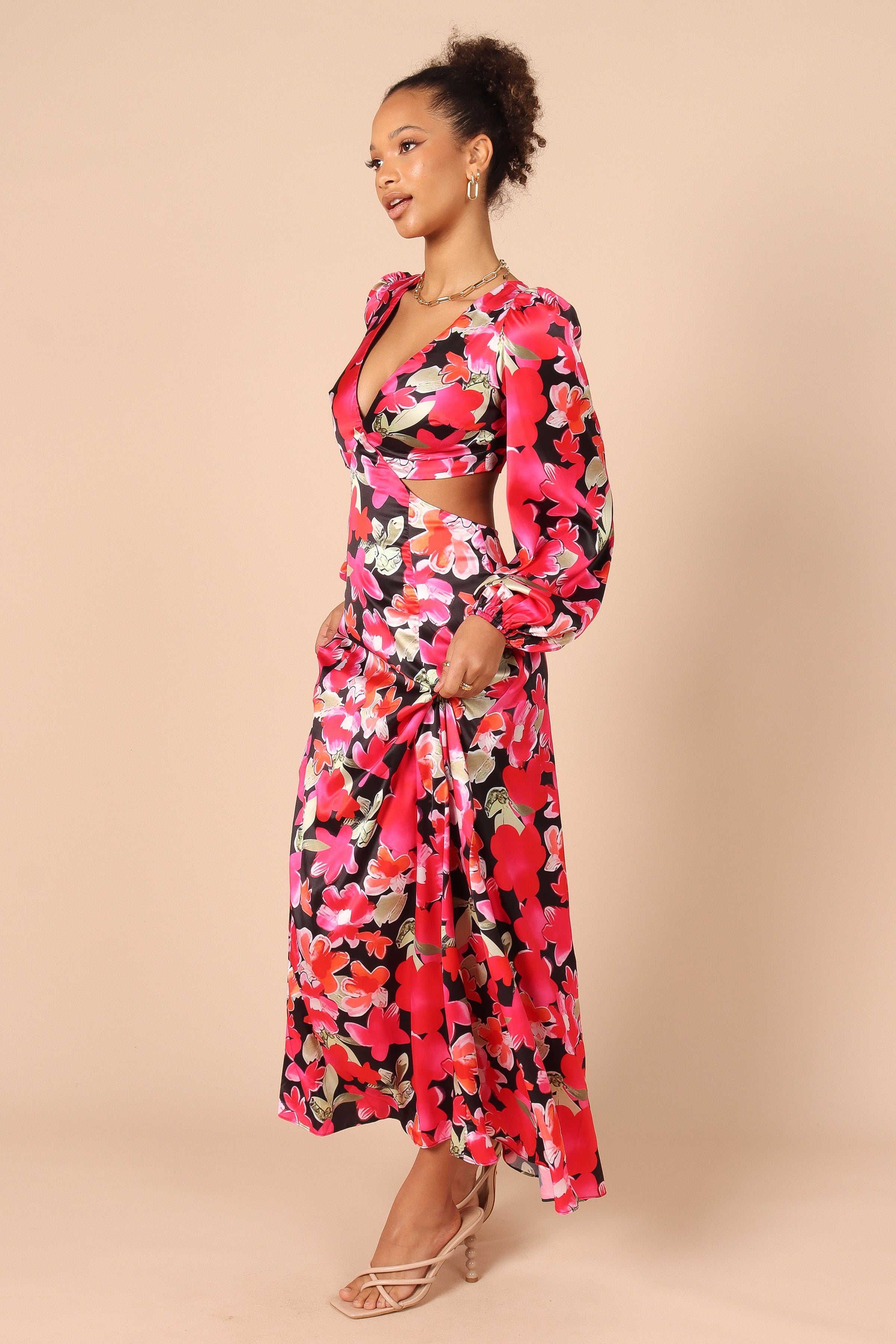 Petal and Pup USA DRESSES Teena Puff Sleeve Cutout Midi Dress - Black