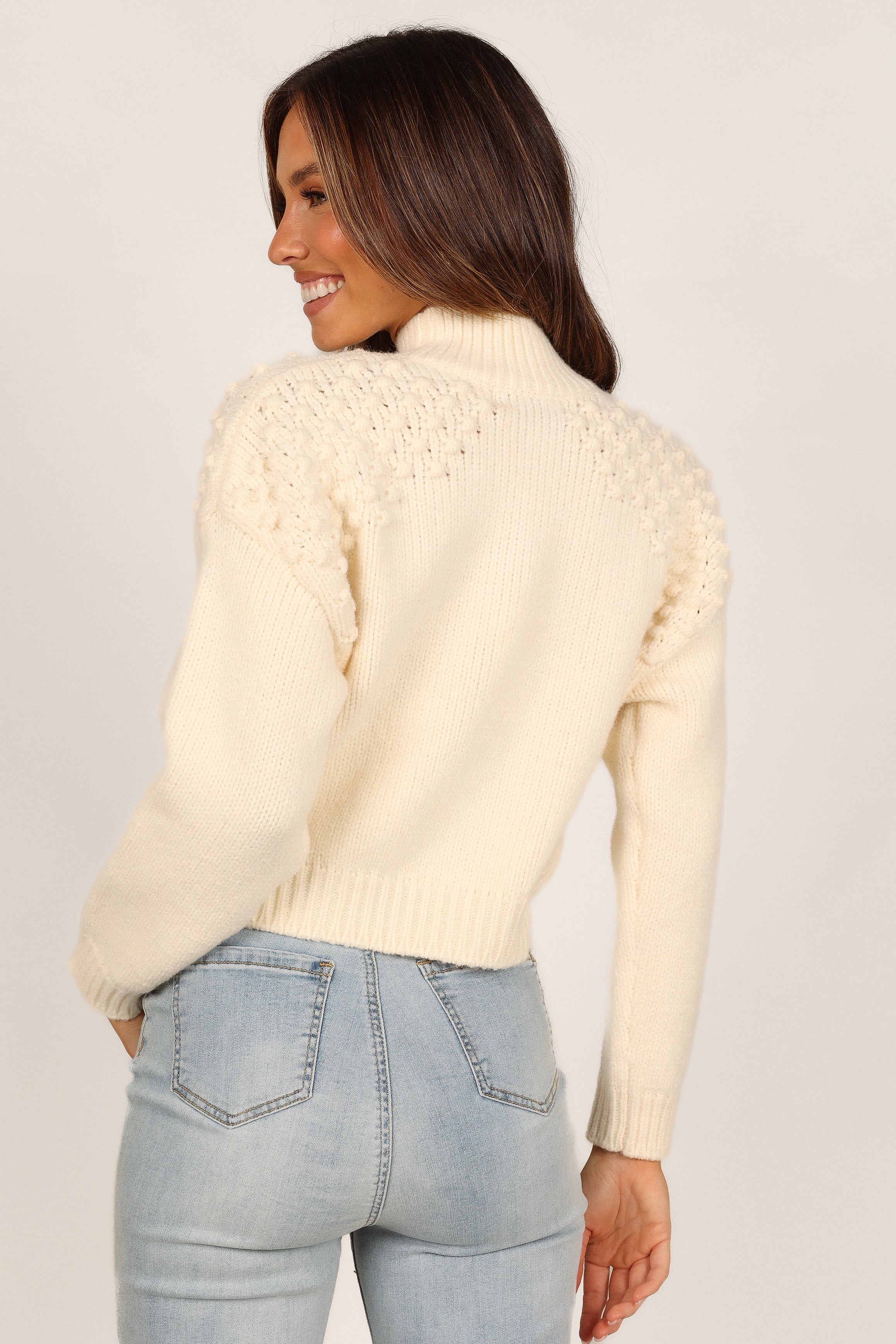 Petal and Pup USA Knitwear Mia Textured Shoulder Knit Sweater - Cream