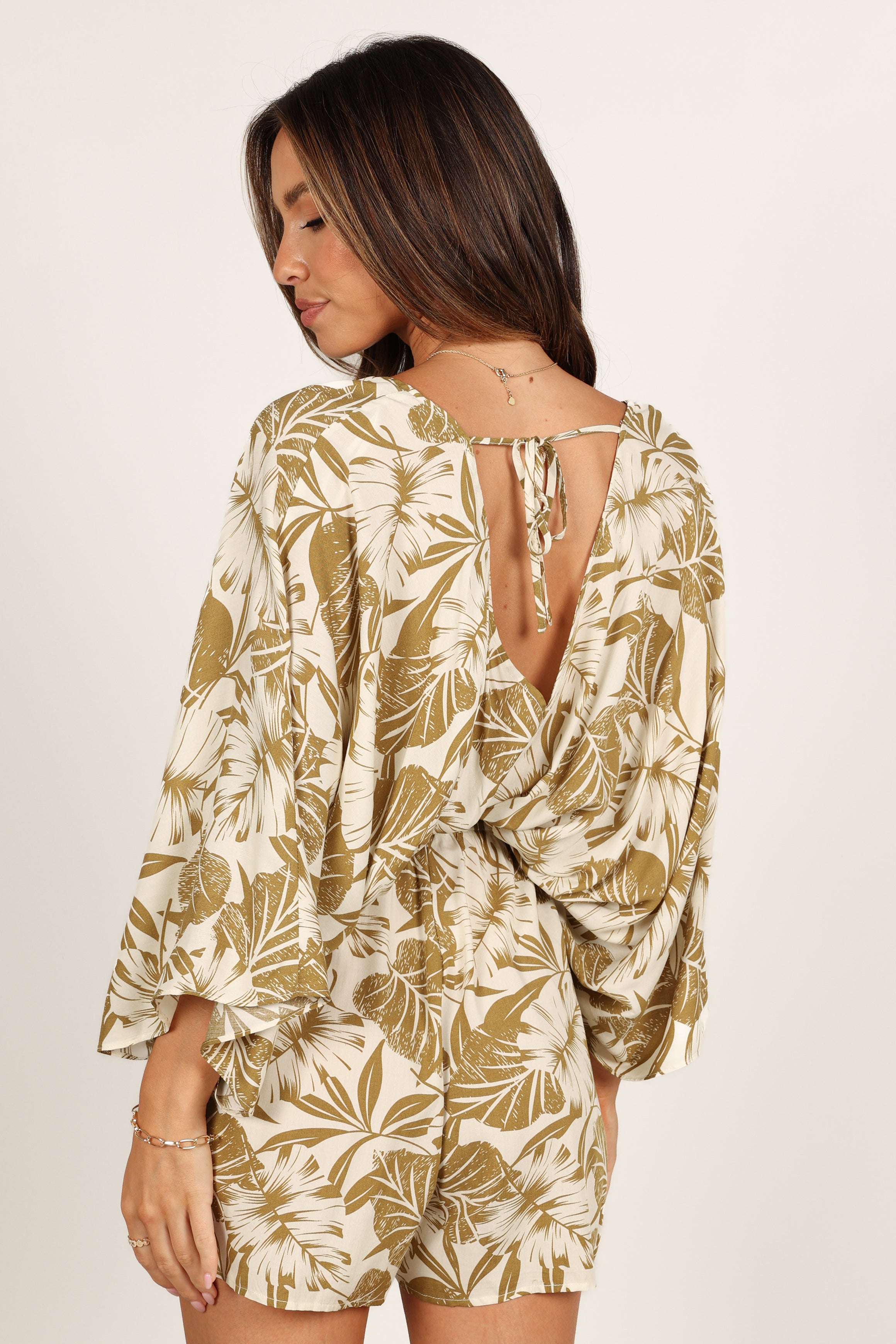 Petal and Pup USA ROMPERS Willa Kimono Sleeve Romper - Olive